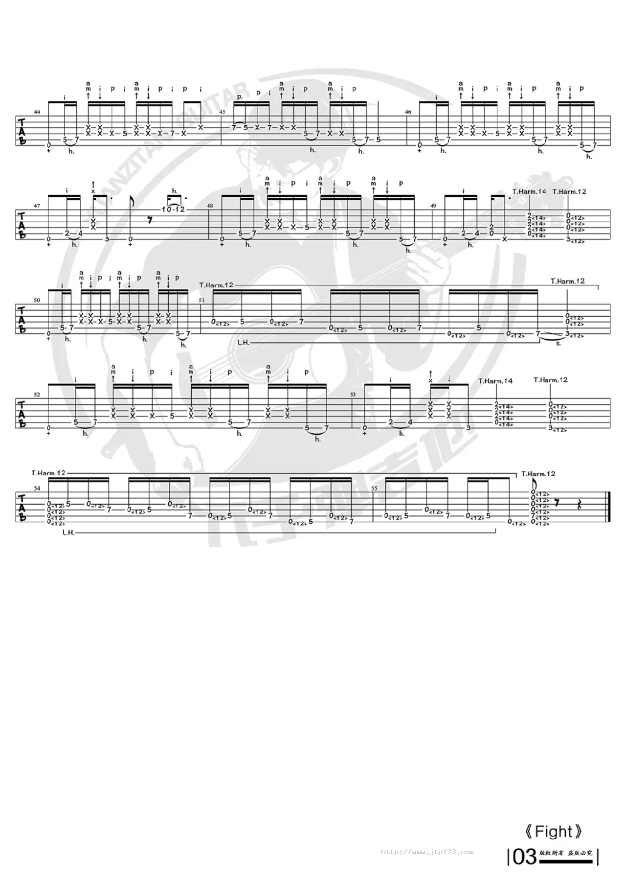 Fight!吉他谱_押尾桑_G调指弹/独奏谱_图谱3