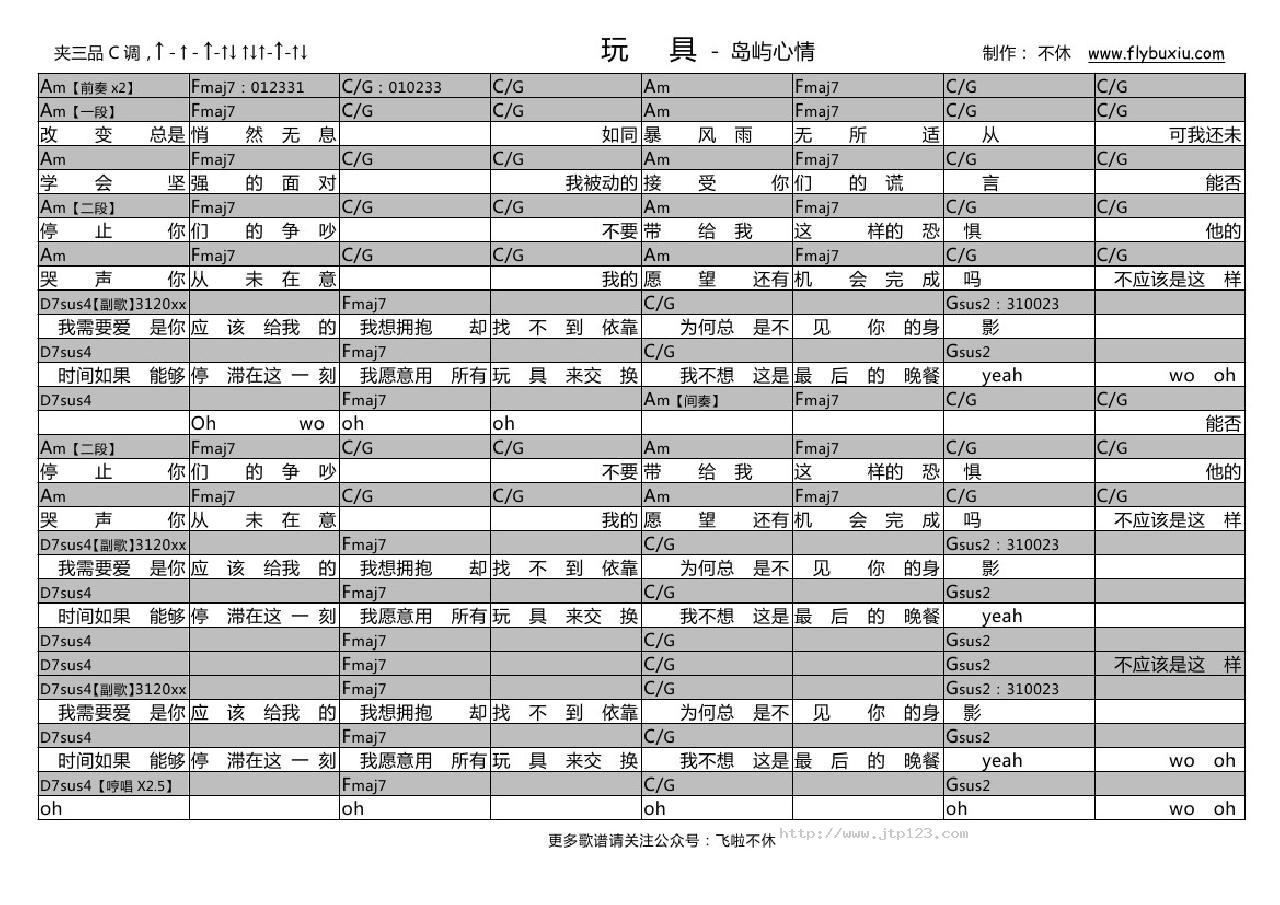 玩具吉他谱_岛屿心情_C调和弦弹唱谱_图谱1