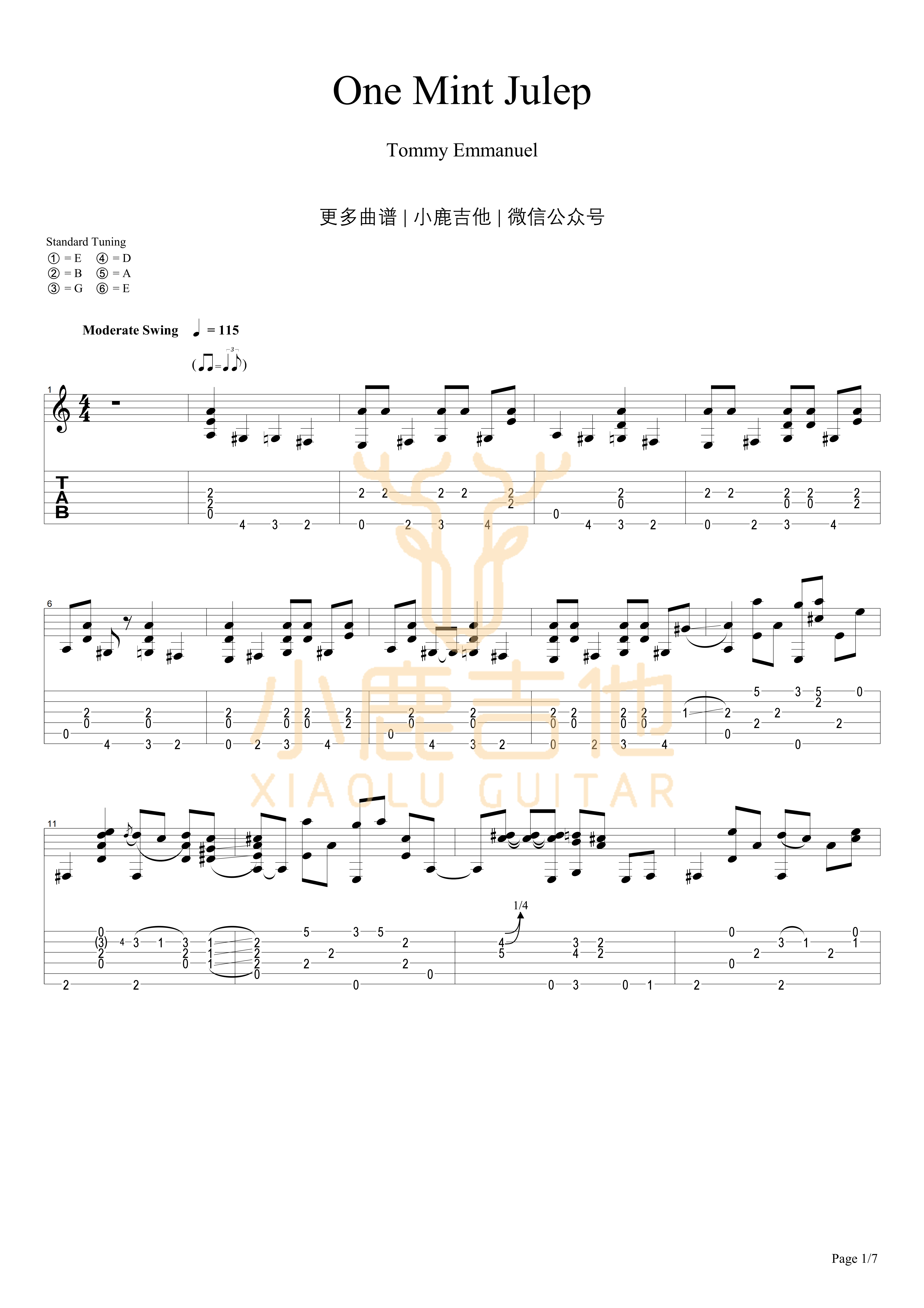 One_Mint_Julep_Tommy_Emmanuel指弹吉他谱（小鹿吉他）