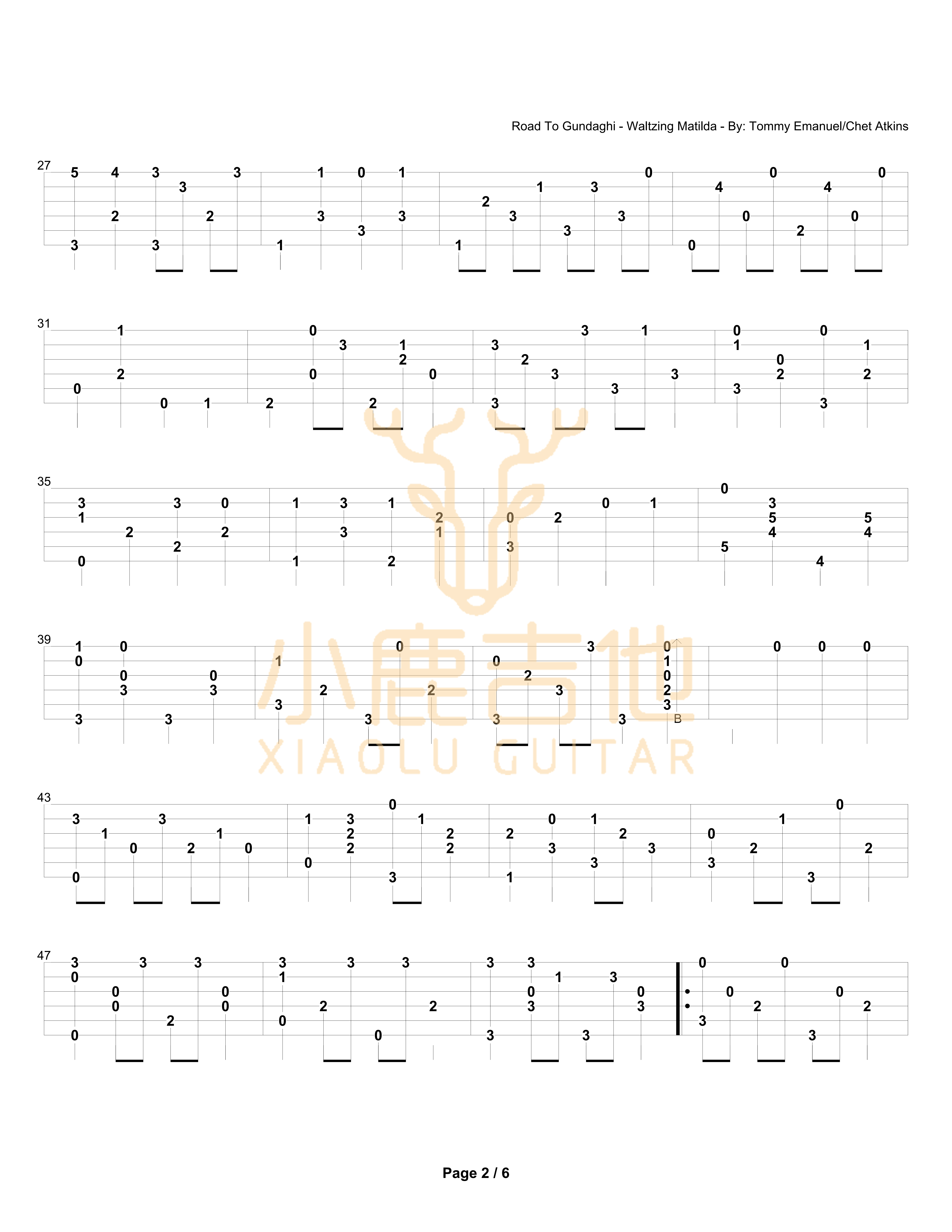 Road_To_Gundaghi_Waltzing_Matilda_Tommy_Emmanuel指弹吉他谱（小鹿吉他）