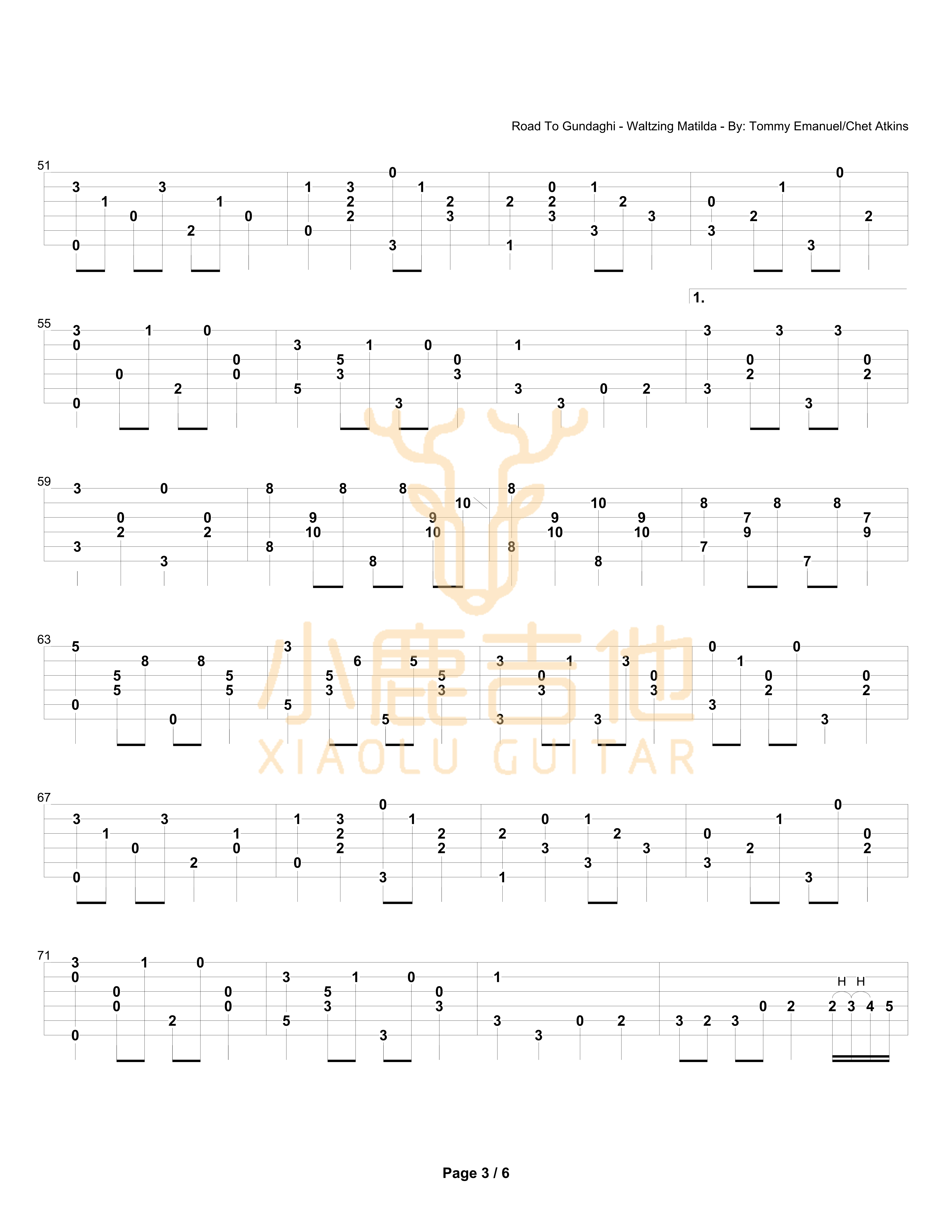 Road_To_Gundaghi_Waltzing_Matilda_Tommy_Emmanuel指弹吉他谱（小鹿吉他）