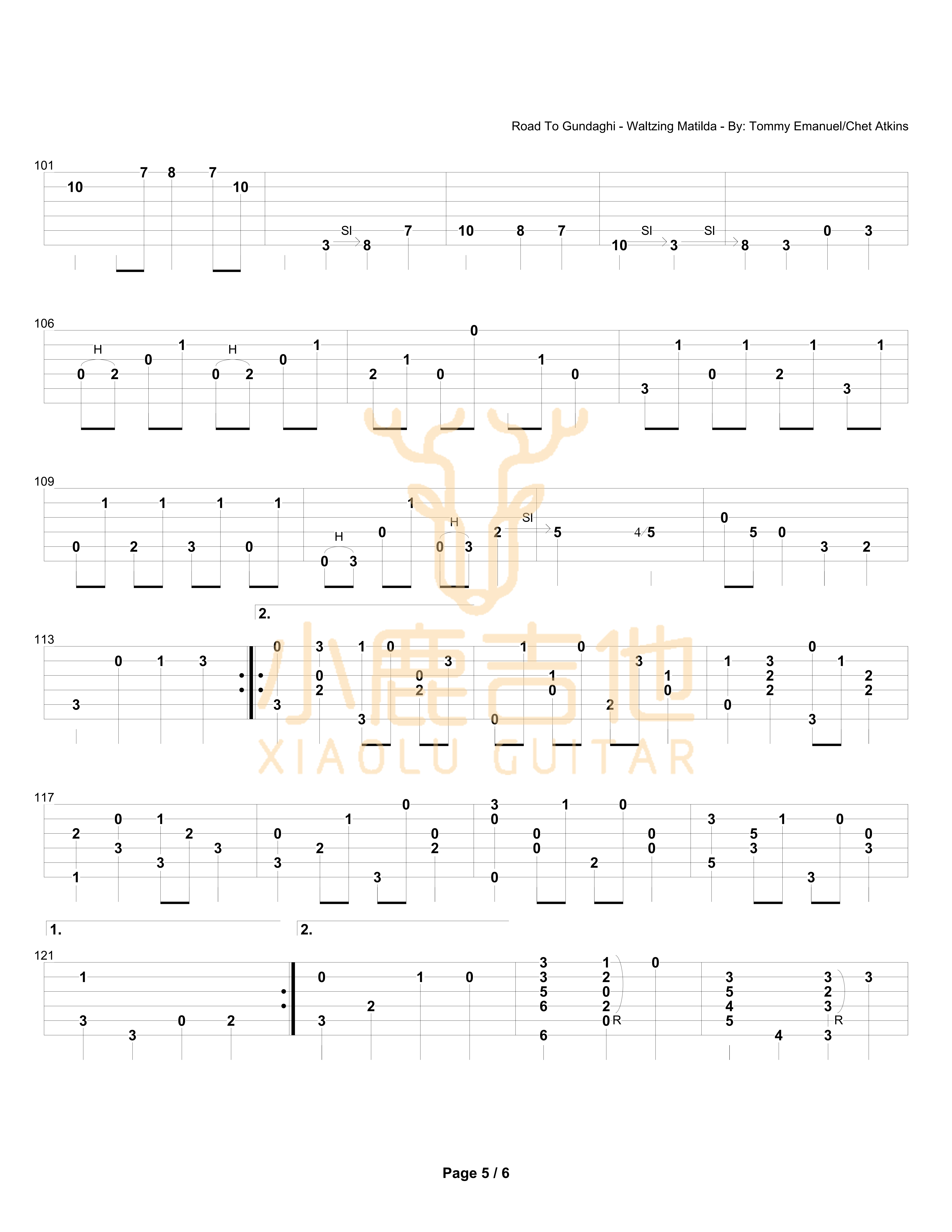 Road_To_Gundaghi_Waltzing_Matilda_Tommy_Emmanuel指弹吉他谱（小鹿吉他）