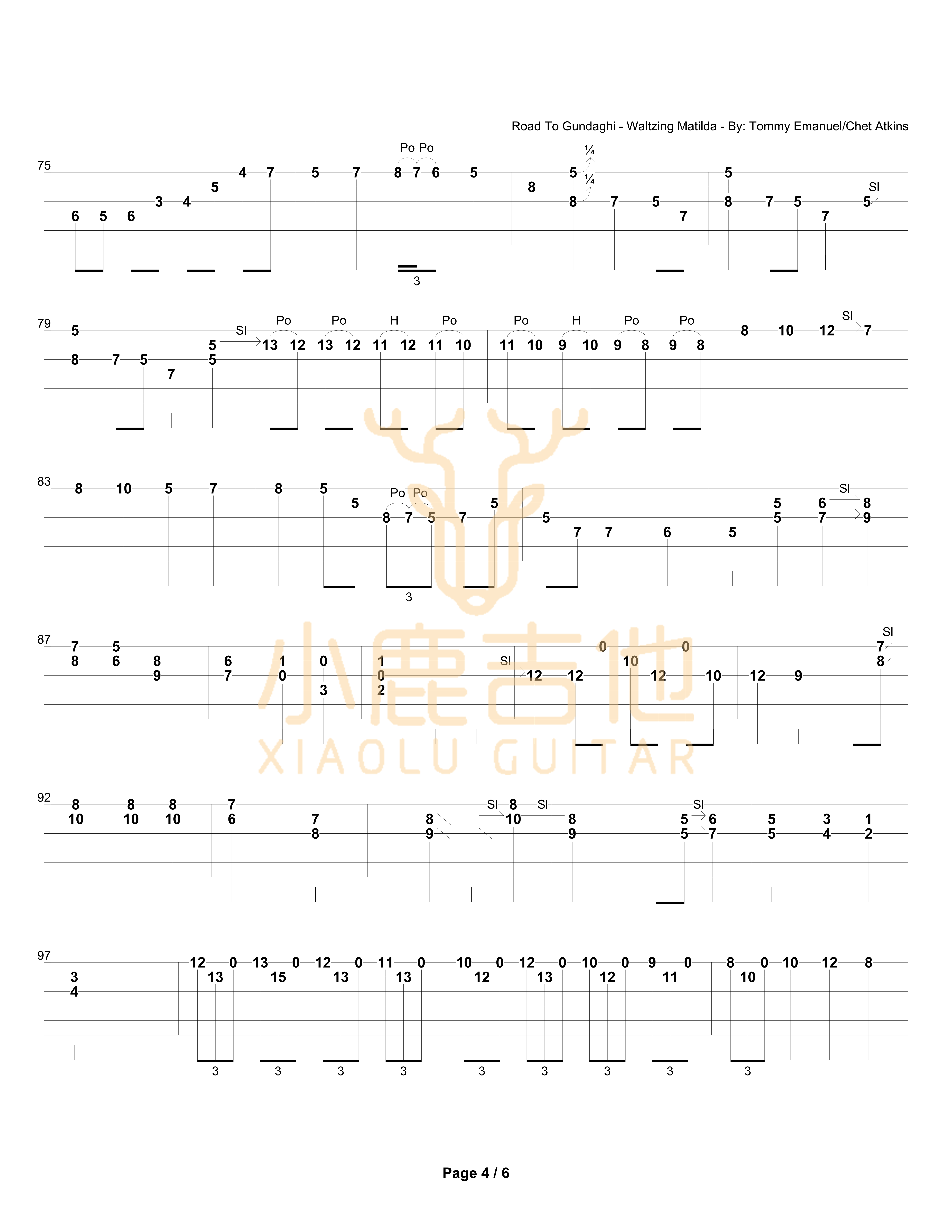 Road_To_Gundaghi_Waltzing_Matilda_Tommy_Emmanuel指弹吉他谱（小鹿吉他）