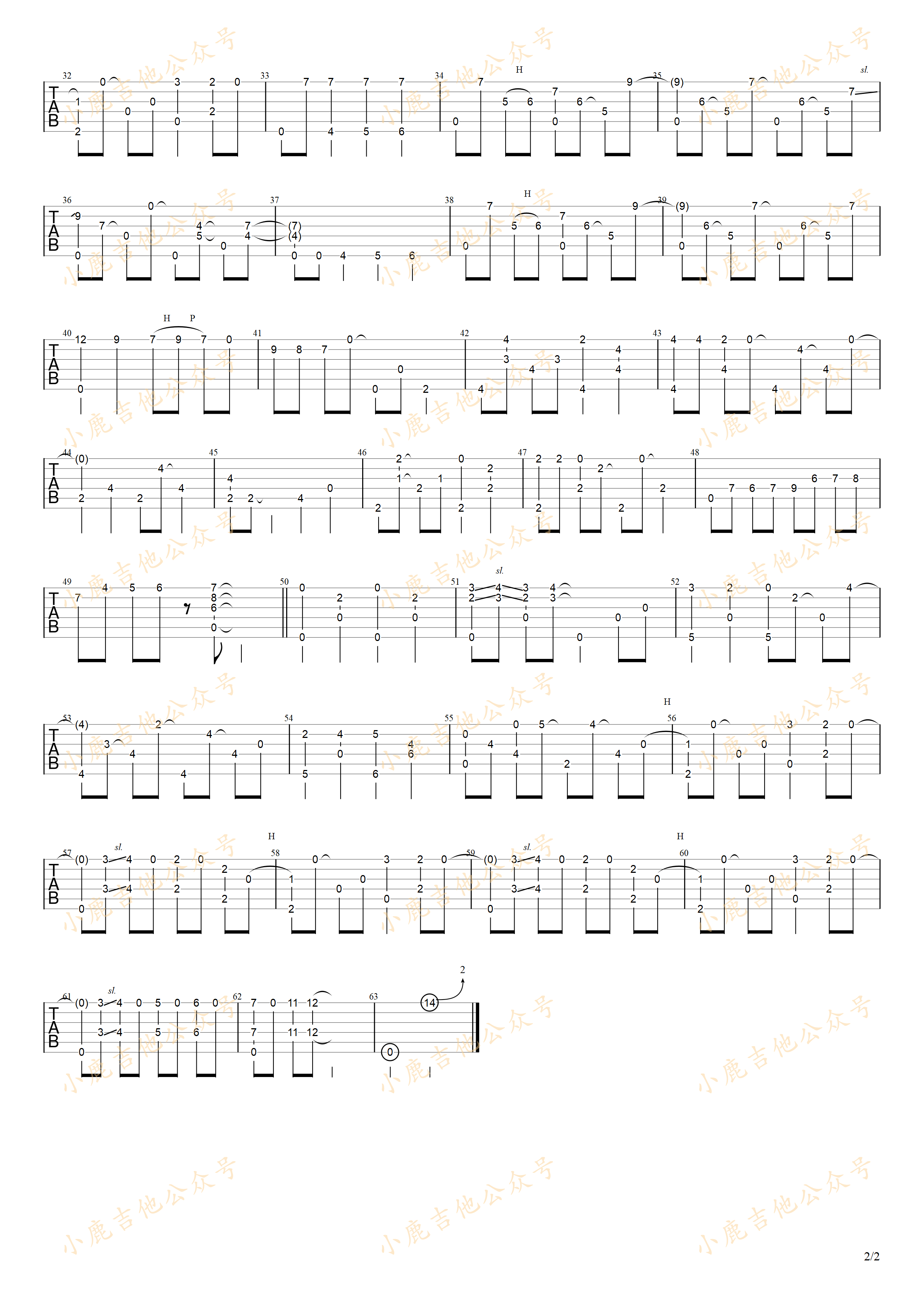 ジャン(让)_岸部真明_指弹吉他谱（小鹿吉他）