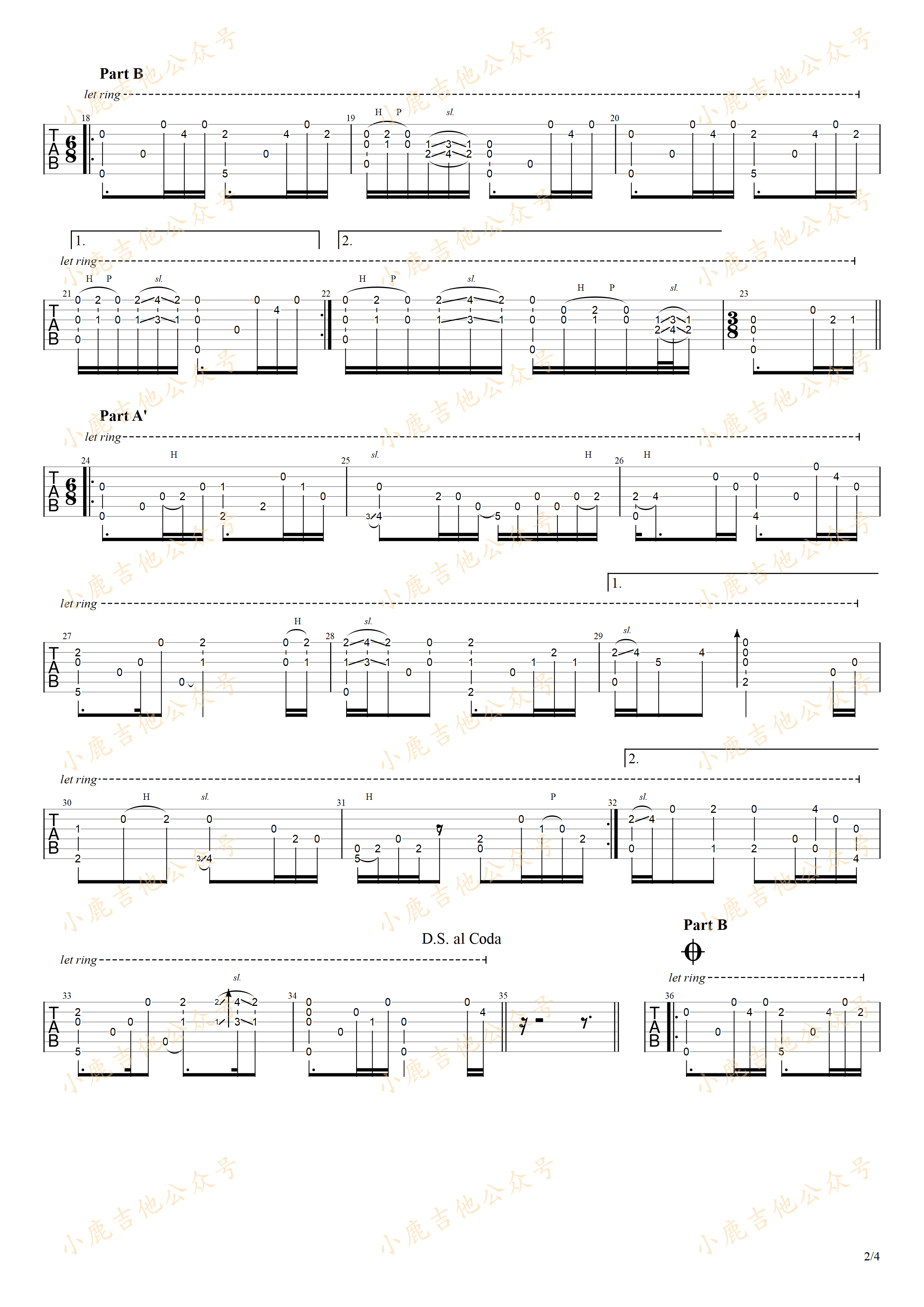 雨降る窓辺で_岸部真明_指弹吉他谱（小鹿吉他）
