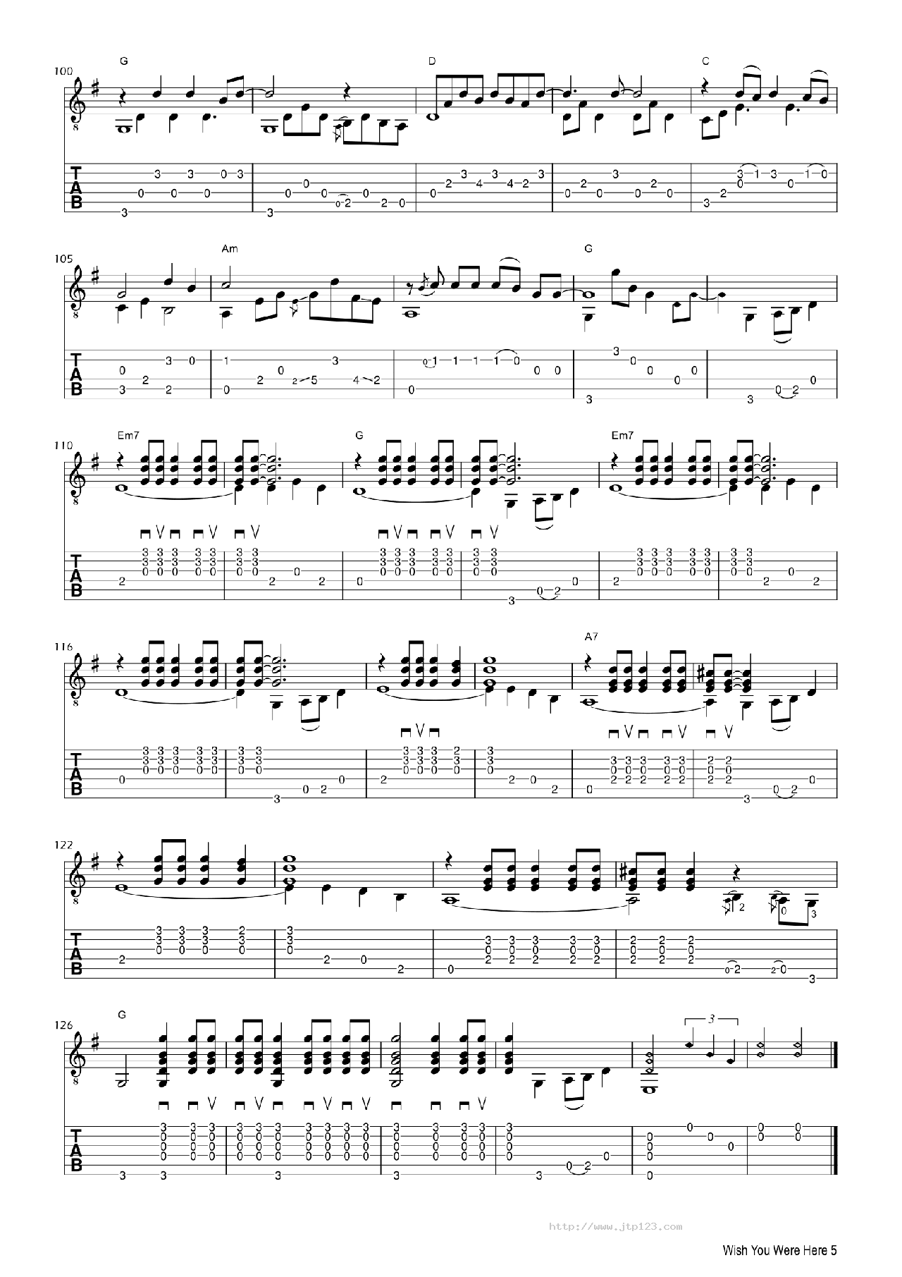 PinkFloydWishYouWereHere吉他谱_FabioLima_C调指弹/独奏谱_图谱5