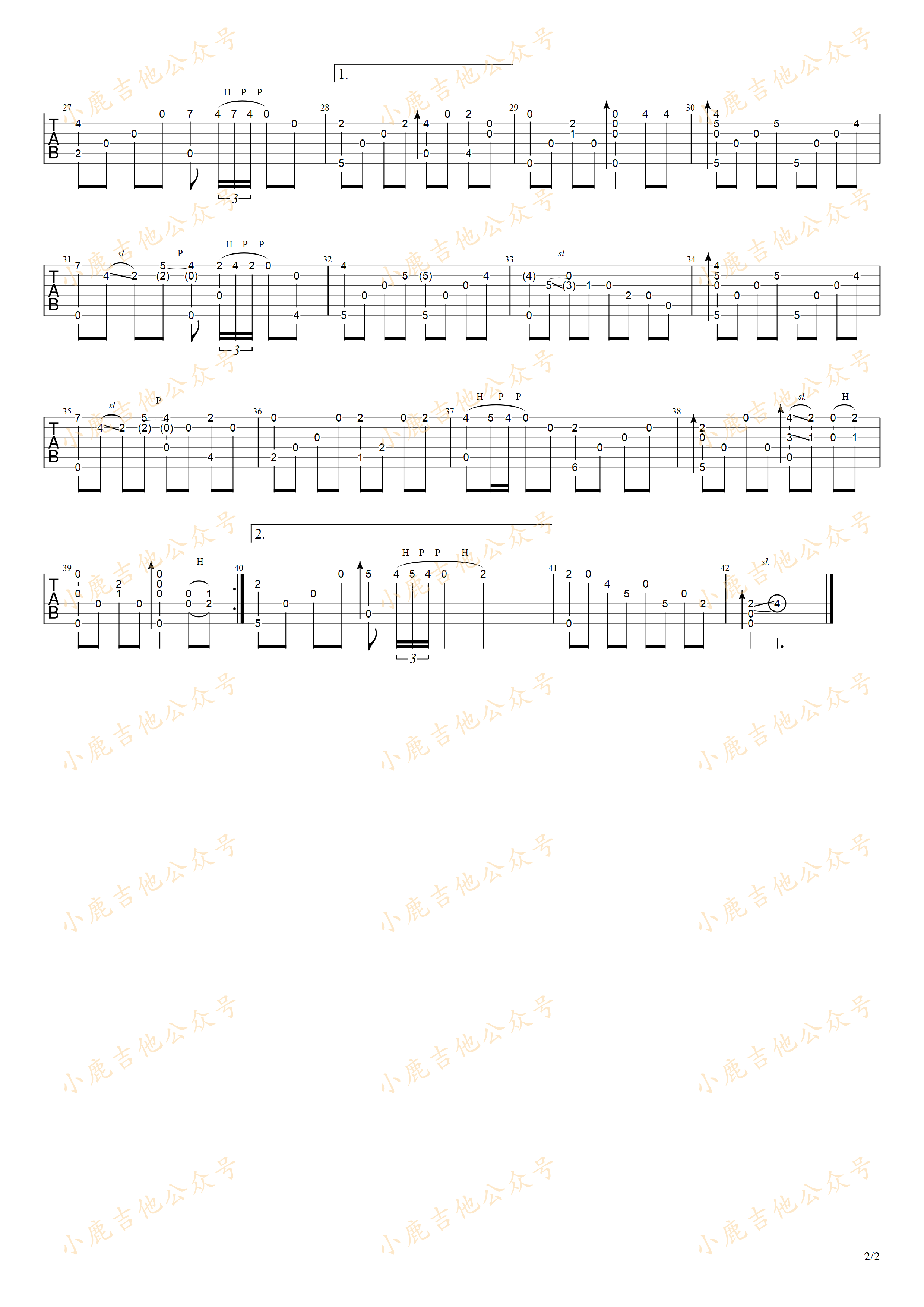 花_岸部真明_指弹吉他谱（小鹿吉他）