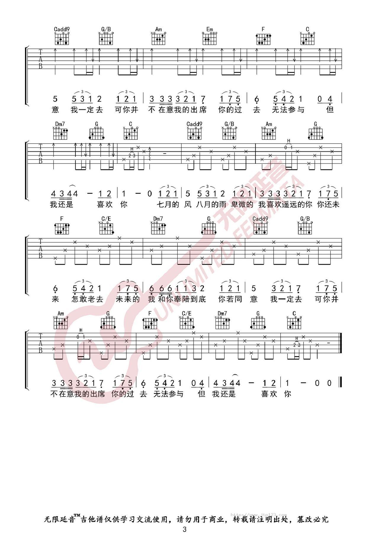 遥远的你吉他谱_陈曦_C调和弦弹唱谱_图谱3