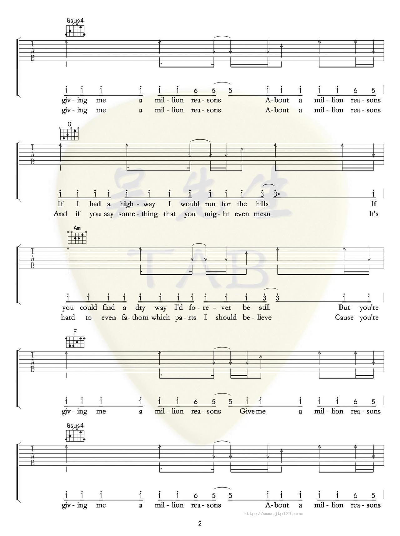 Million Reasons吉他谱_ladygaga_C调和弦弹唱谱_图谱2