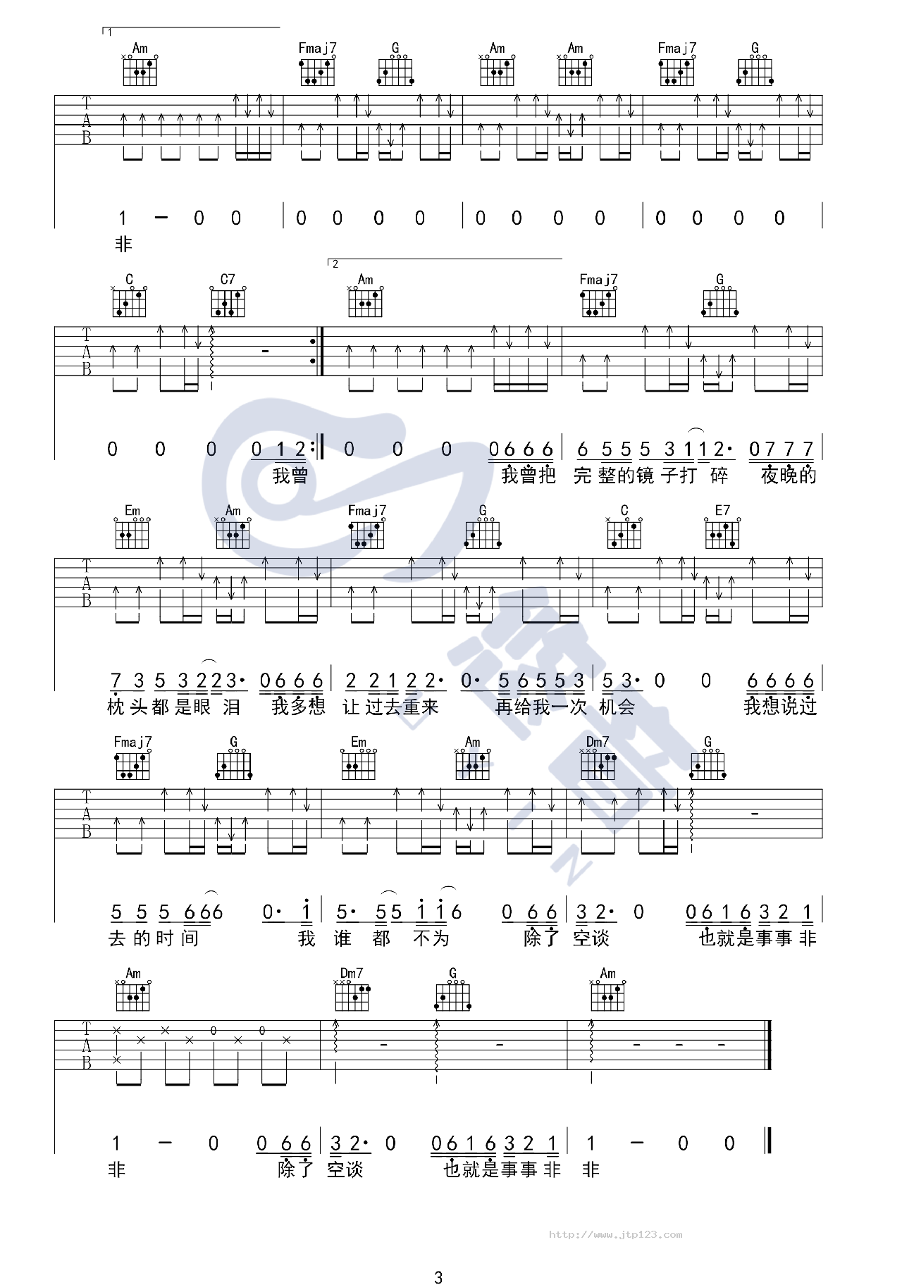 我曾吉他谱_隔壁老樊_C调和弦弹唱谱_图谱3
