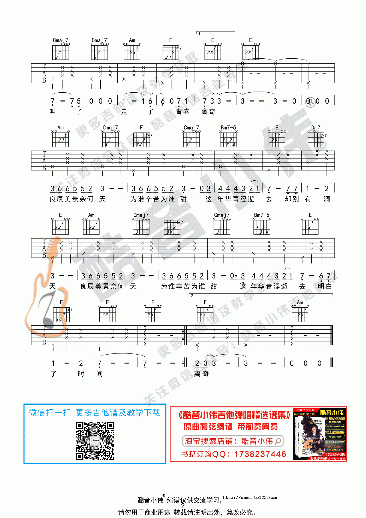 致青春吉他谱_王菲_C调和弦弹唱谱_初级版_图谱2