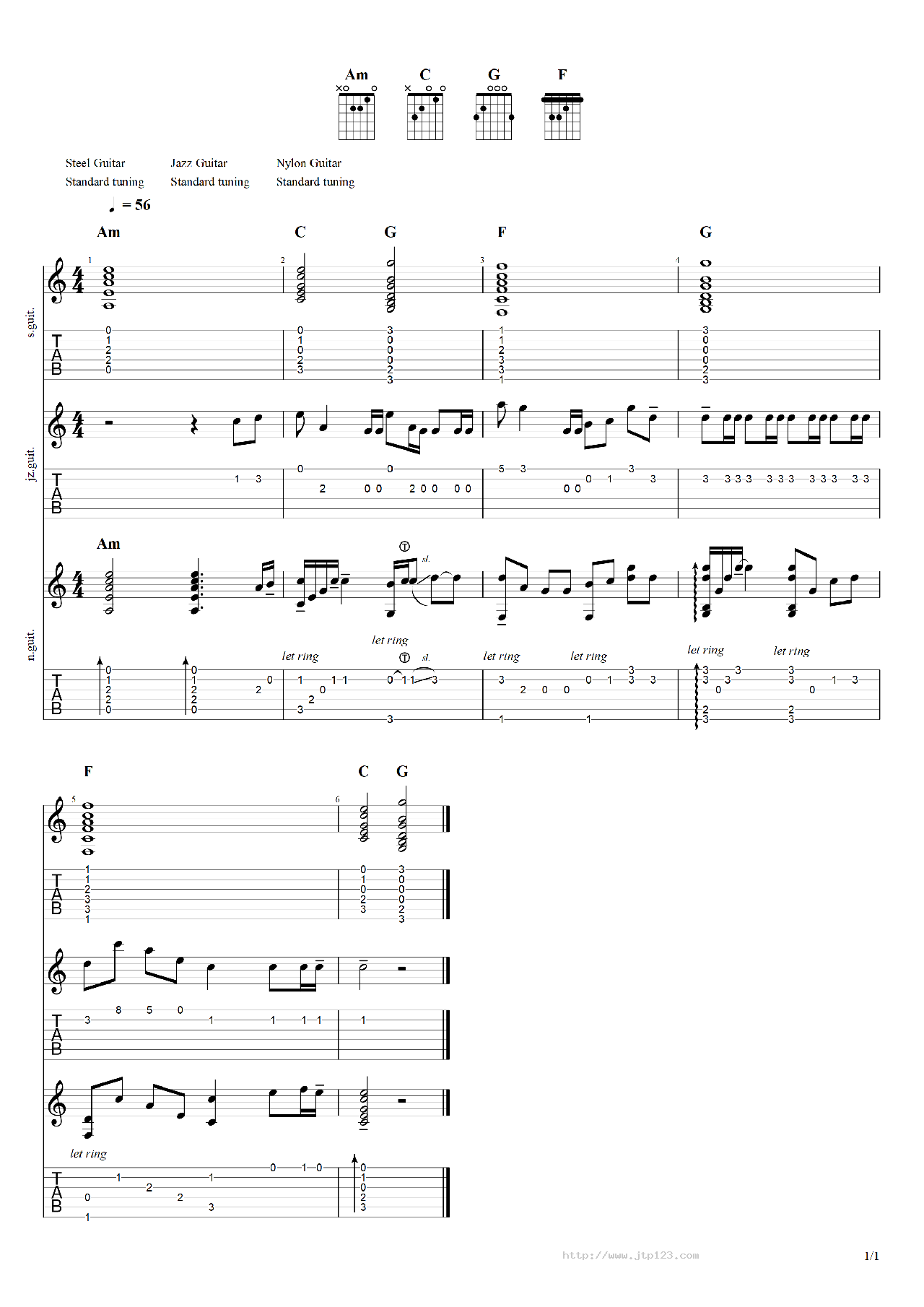 你就不要想起我吉他谱_田馥甄_C调指弹/独奏谱_间奏改编_图谱1