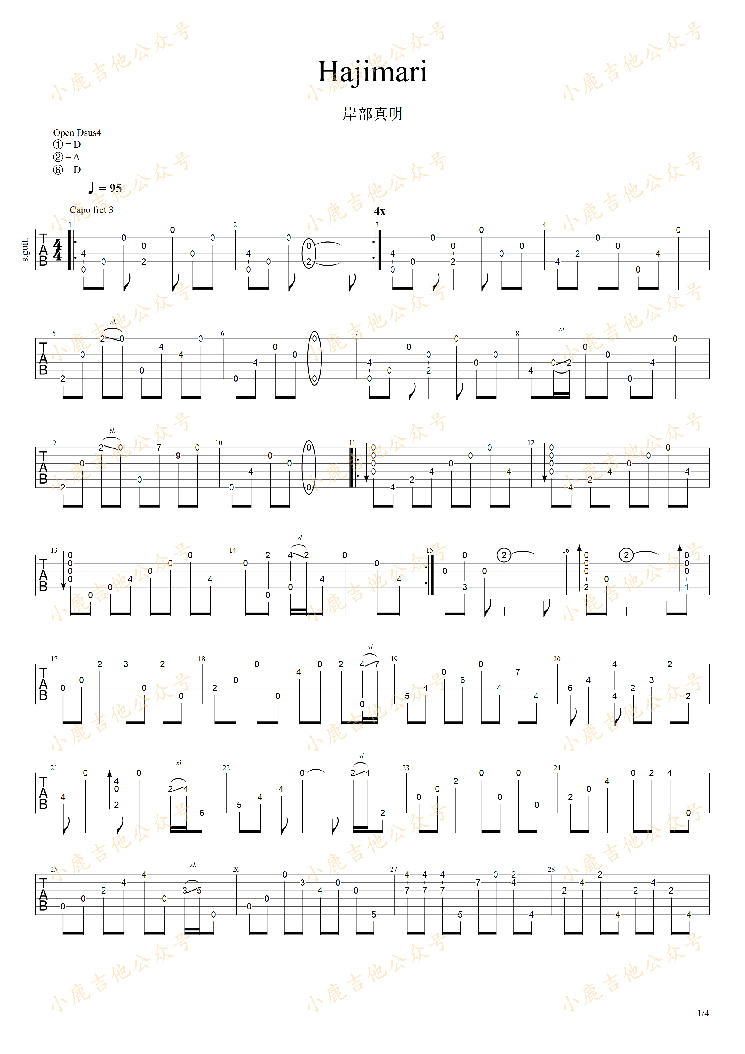 Hajimari_岸部真明指弹吉他谱(小鹿吉他)