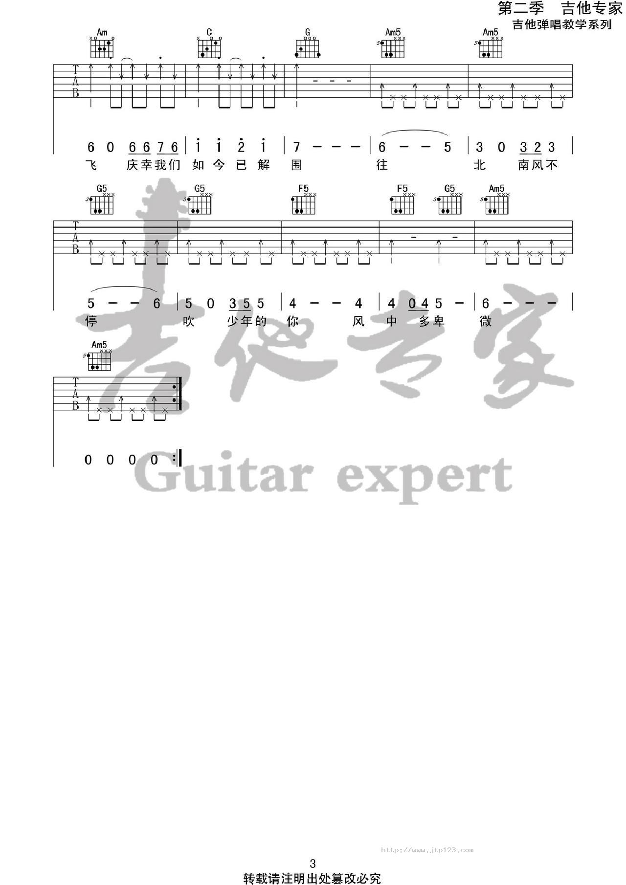 少年的你吉他谱_造乐团_C调和弦弹唱谱_图谱3