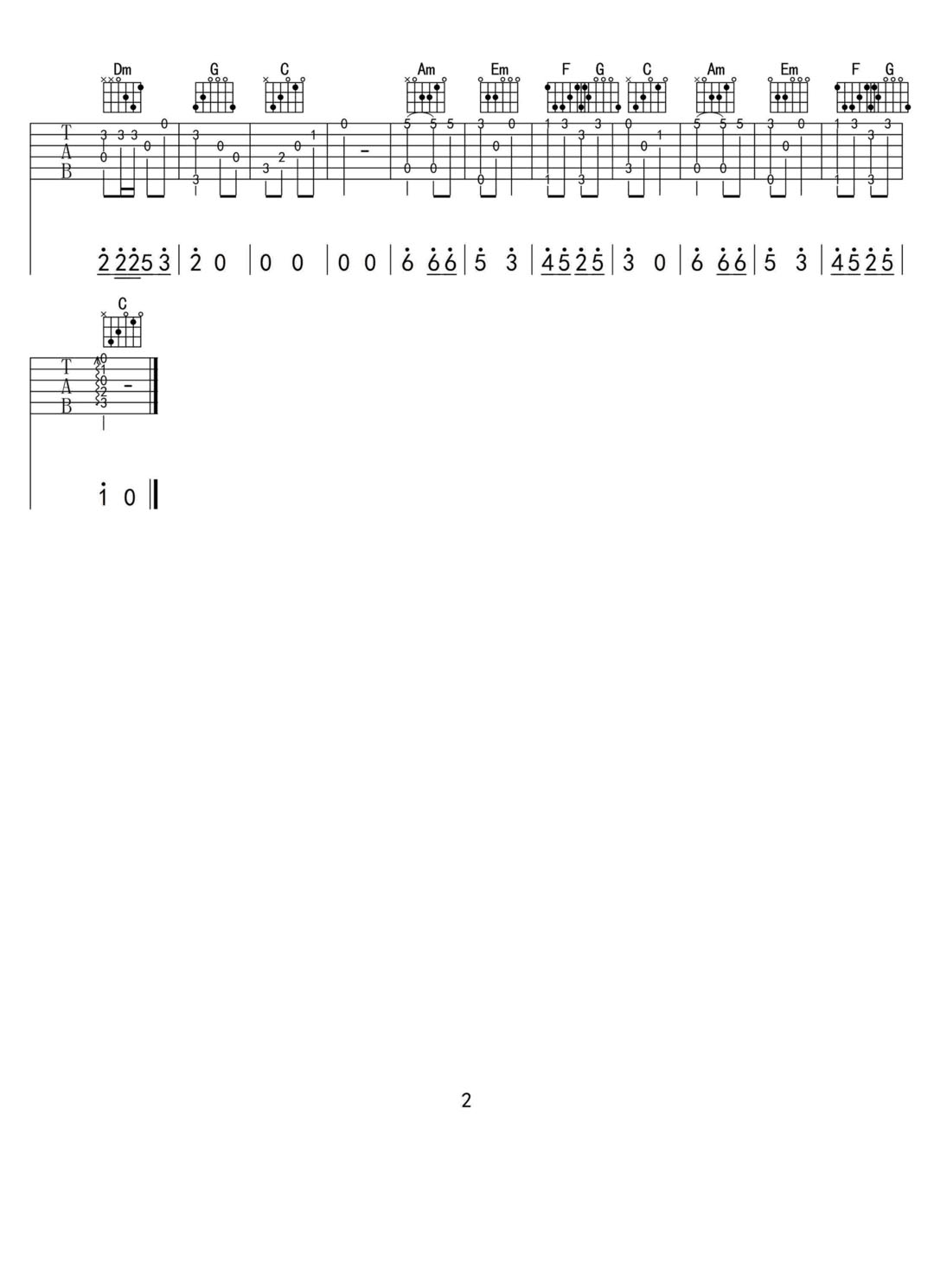 桥边姑娘吉他谱_海伦_C调指弹/独奏谱_高清完整版_图谱2