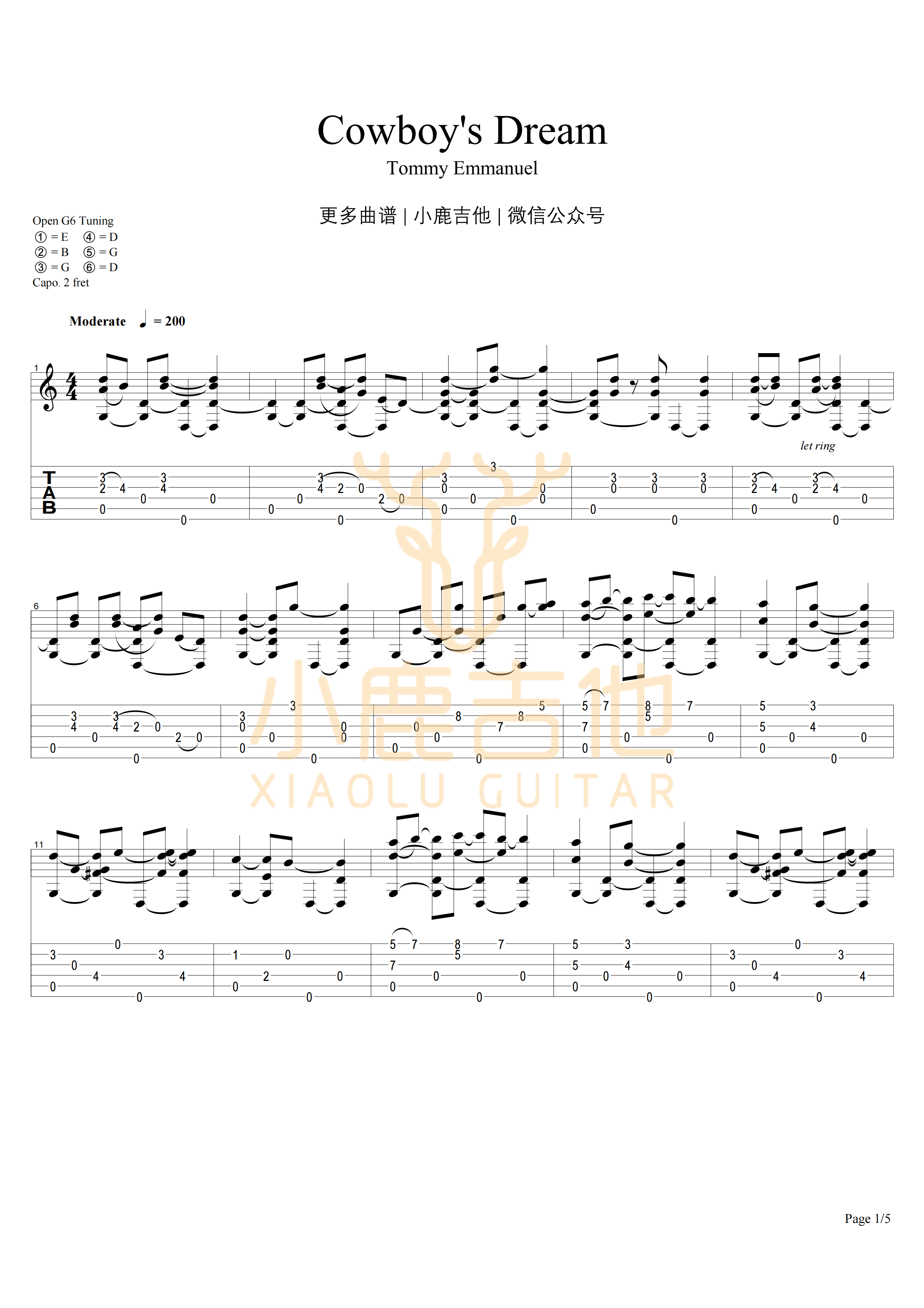 COWBOY'S_DREAM_Tommy_Emmanuel指弹吉他谱_小鹿吉他