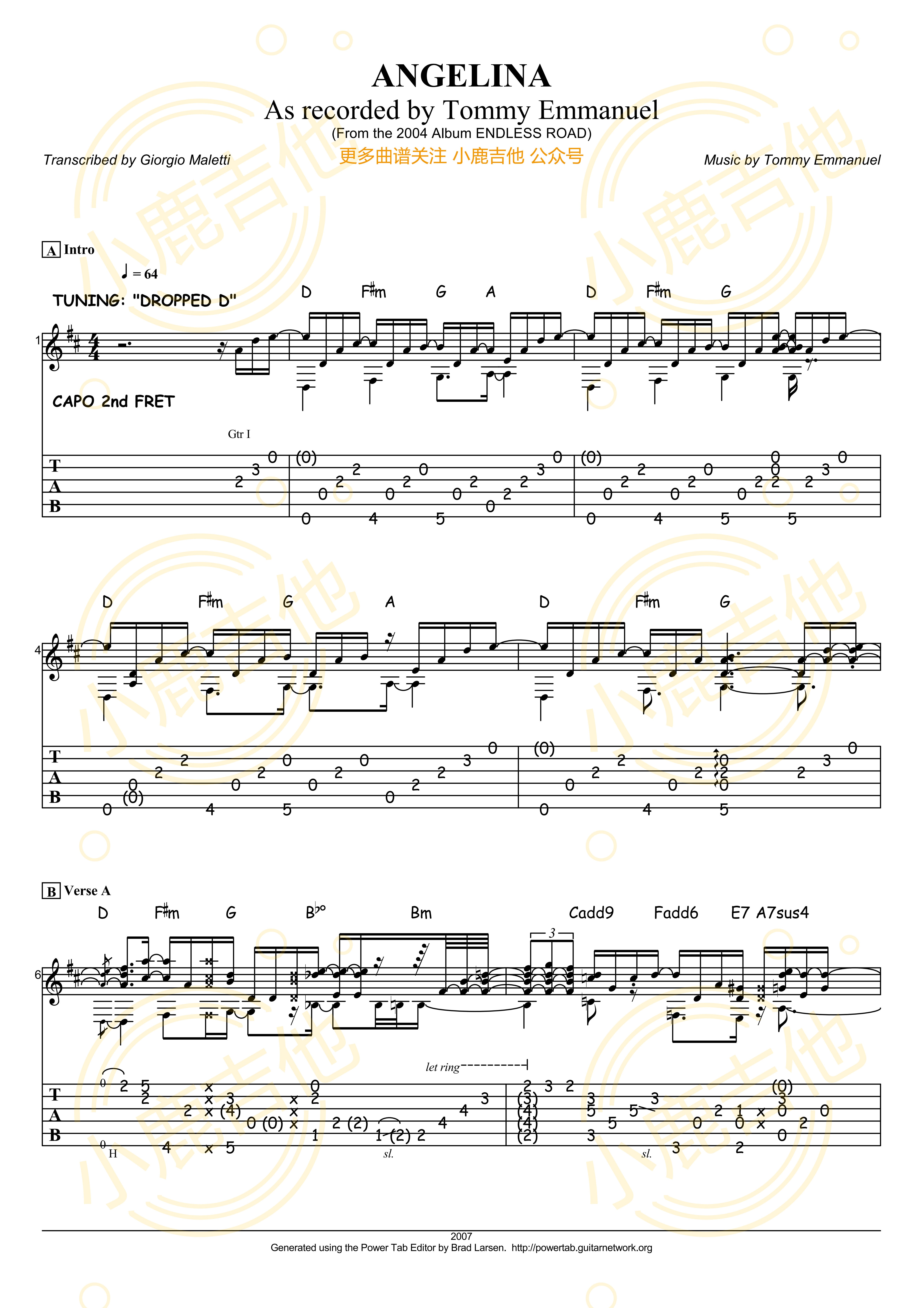 Angelina_Tommy_吉他谱<小鹿吉他>Emmanuel