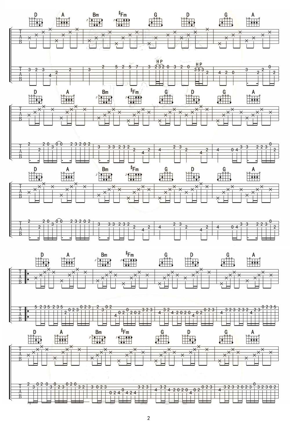 卡农吉他谱_JohannPachelbel_D调和弦弹唱谱_CanonD大调完美双吉它改编版_图谱2