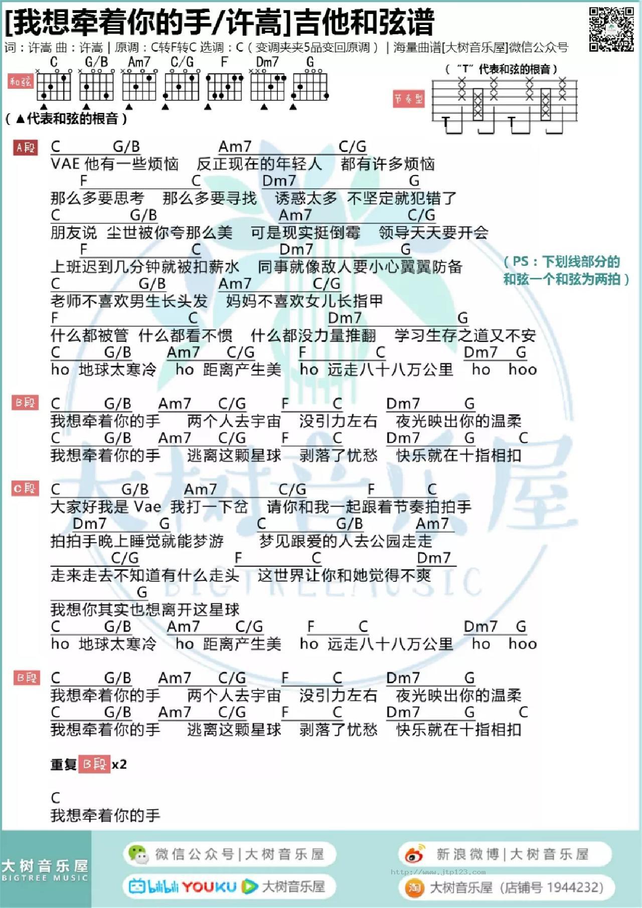 我想牵着你的手吉他谱_许嵩_C调和弦弹唱谱_图谱1