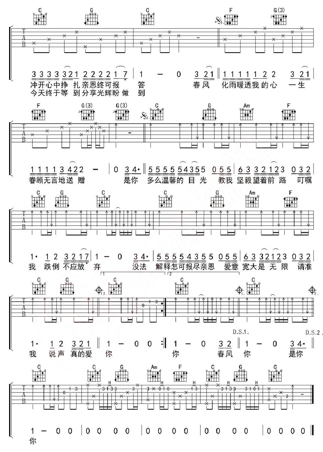 真的爱你吉他谱_Beyond_C调和弦弹唱谱_高清_图谱2