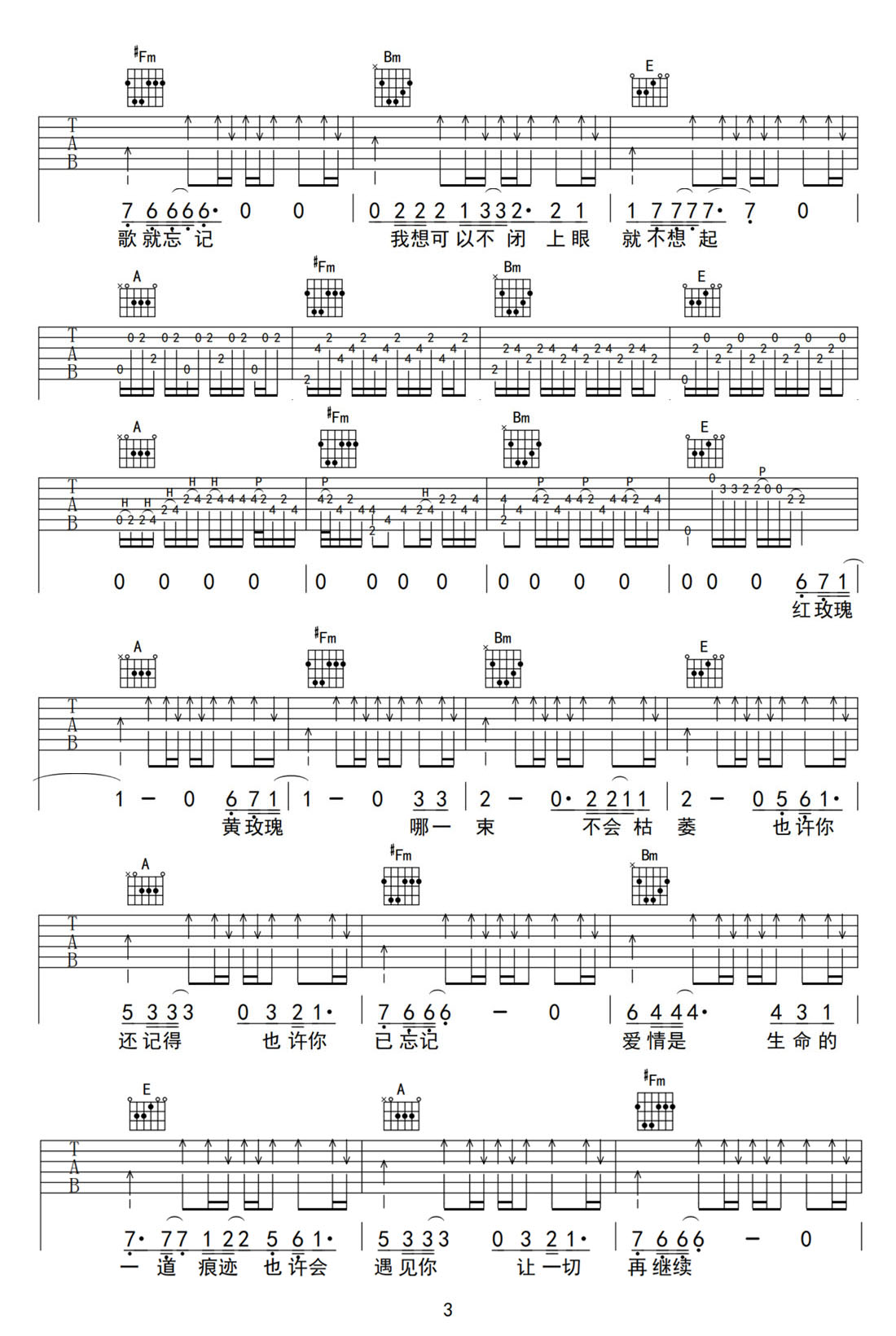 2月14吉他谱_深蓝乐团_A调和弦弹唱谱_高清重制版_图谱3