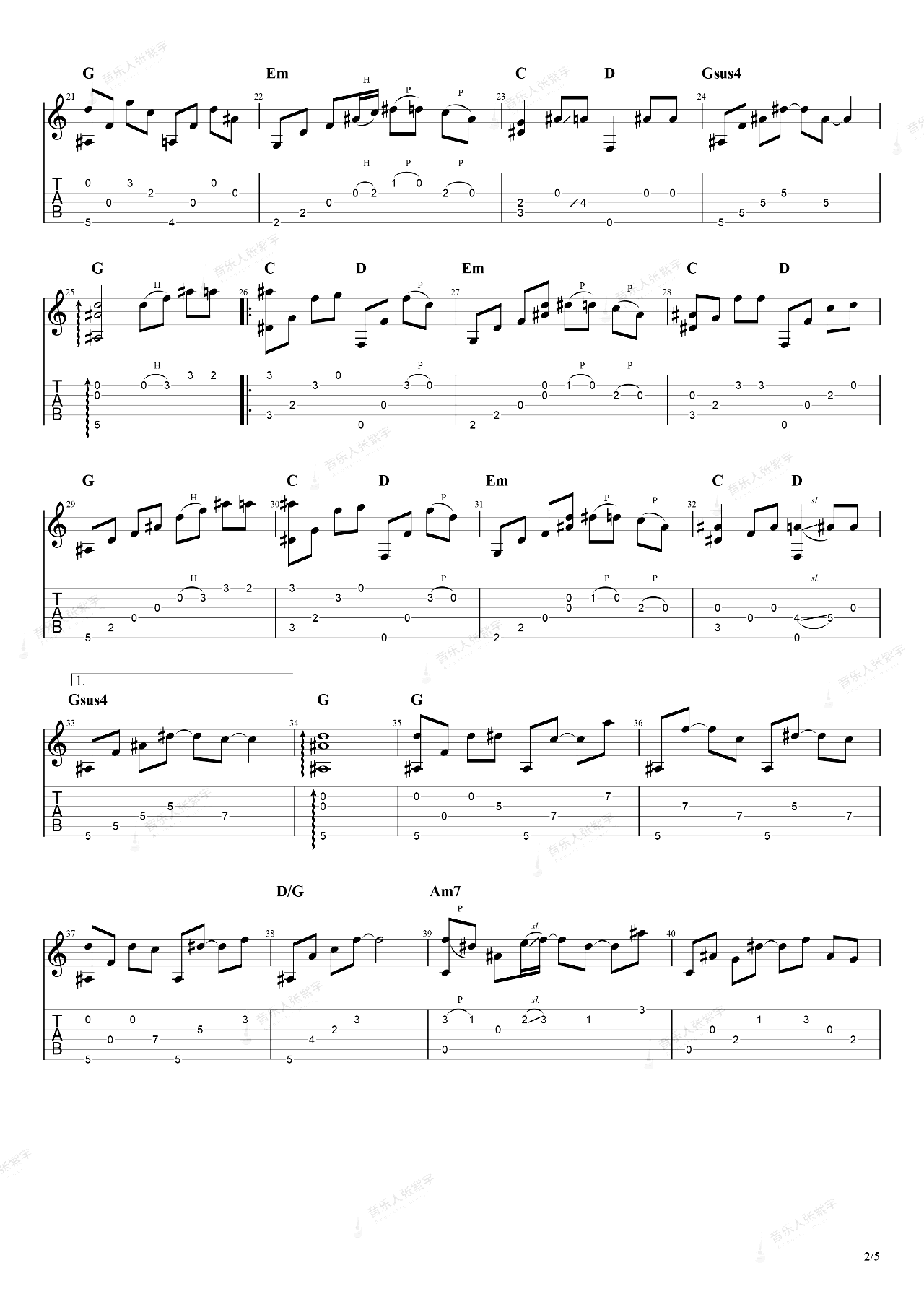 一直很安静指弹谱_指弹演示/教学视频_阿桑_吉他独奏谱