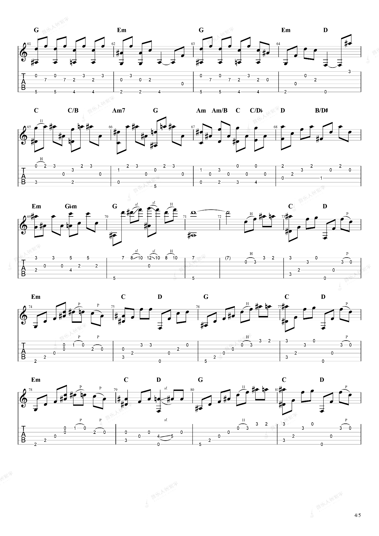 一直很安静指弹谱_指弹演示/教学视频_阿桑_吉他独奏谱