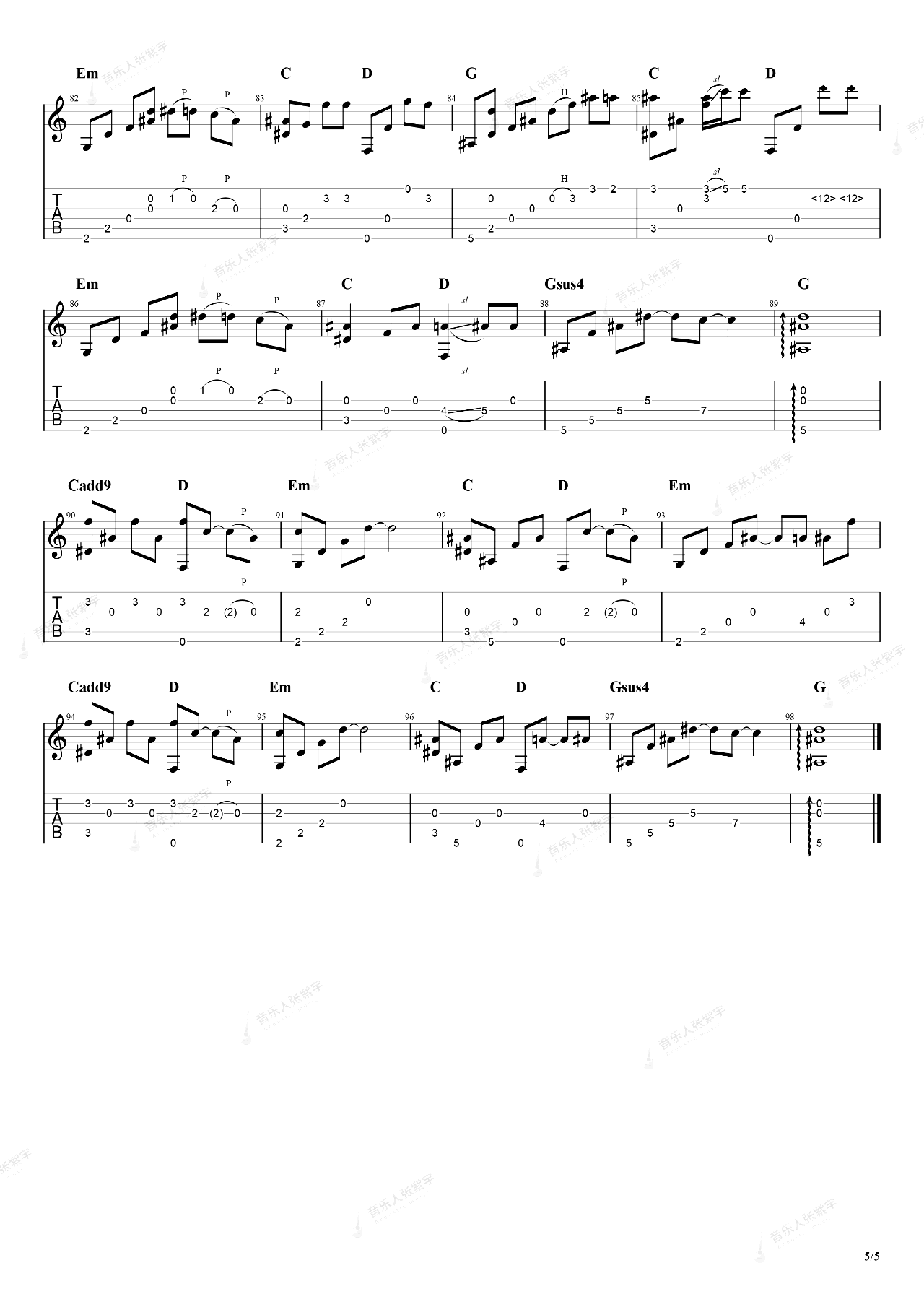 一直很安静指弹谱_指弹演示/教学视频_阿桑_吉他独奏谱