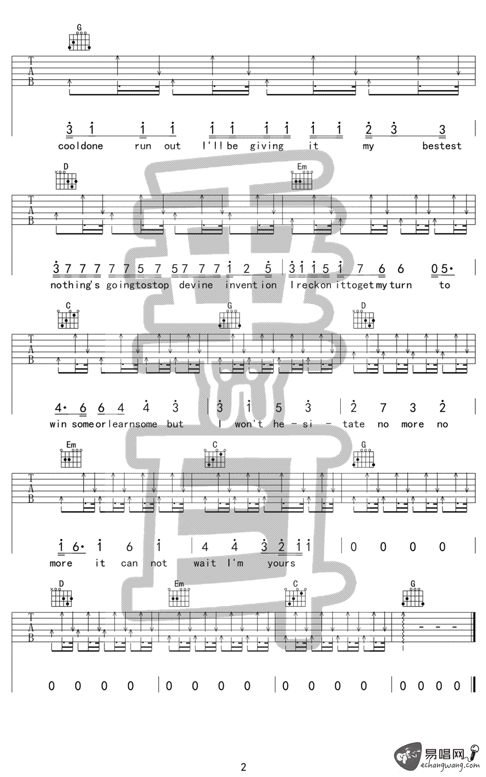 I'm_yours吉他谱_Jason_Mraz_G调弹唱谱_吉他演示视频