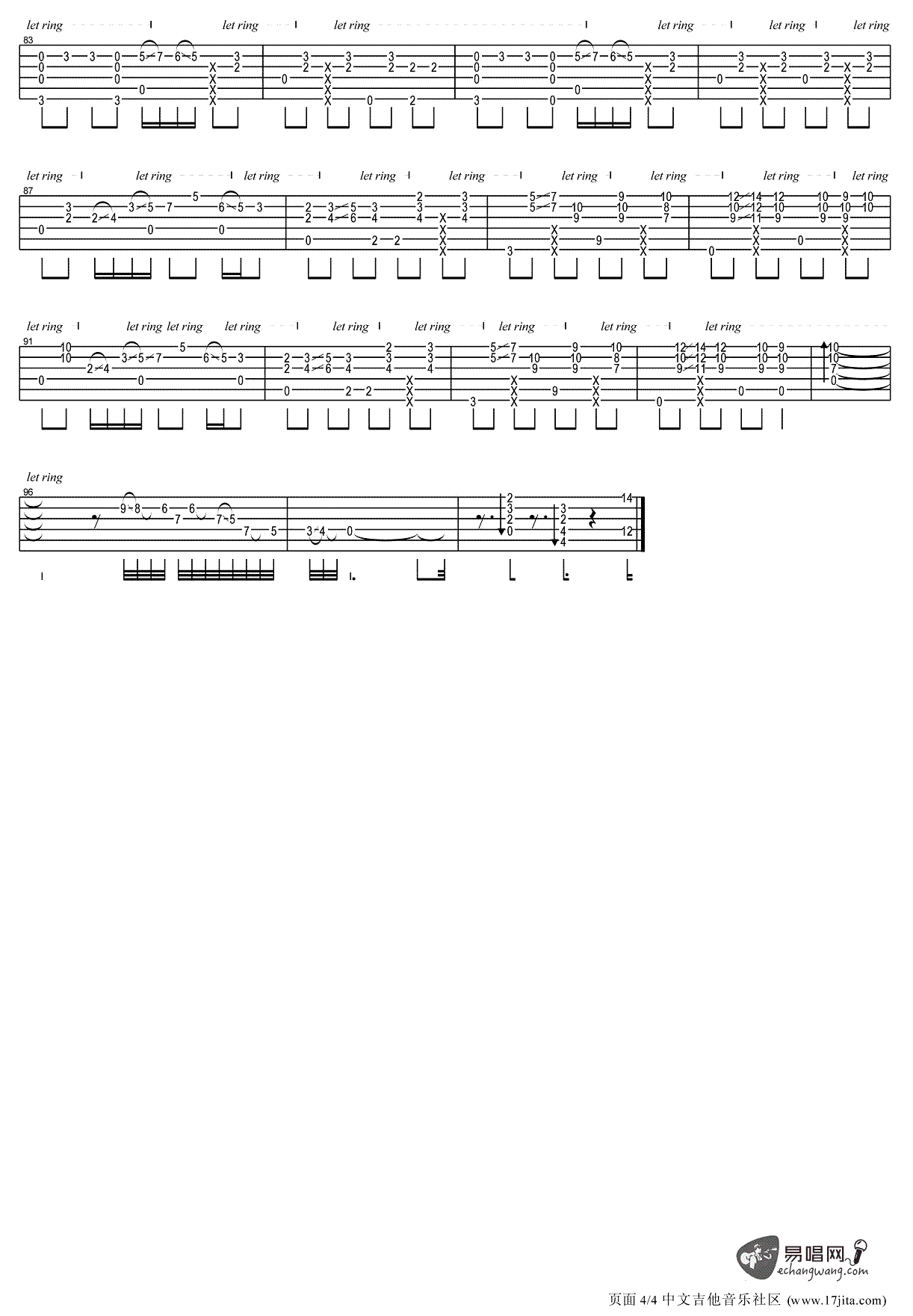 情非得已指弹谱_庾澄庆_流星花园_主题曲_吉他独奏谱