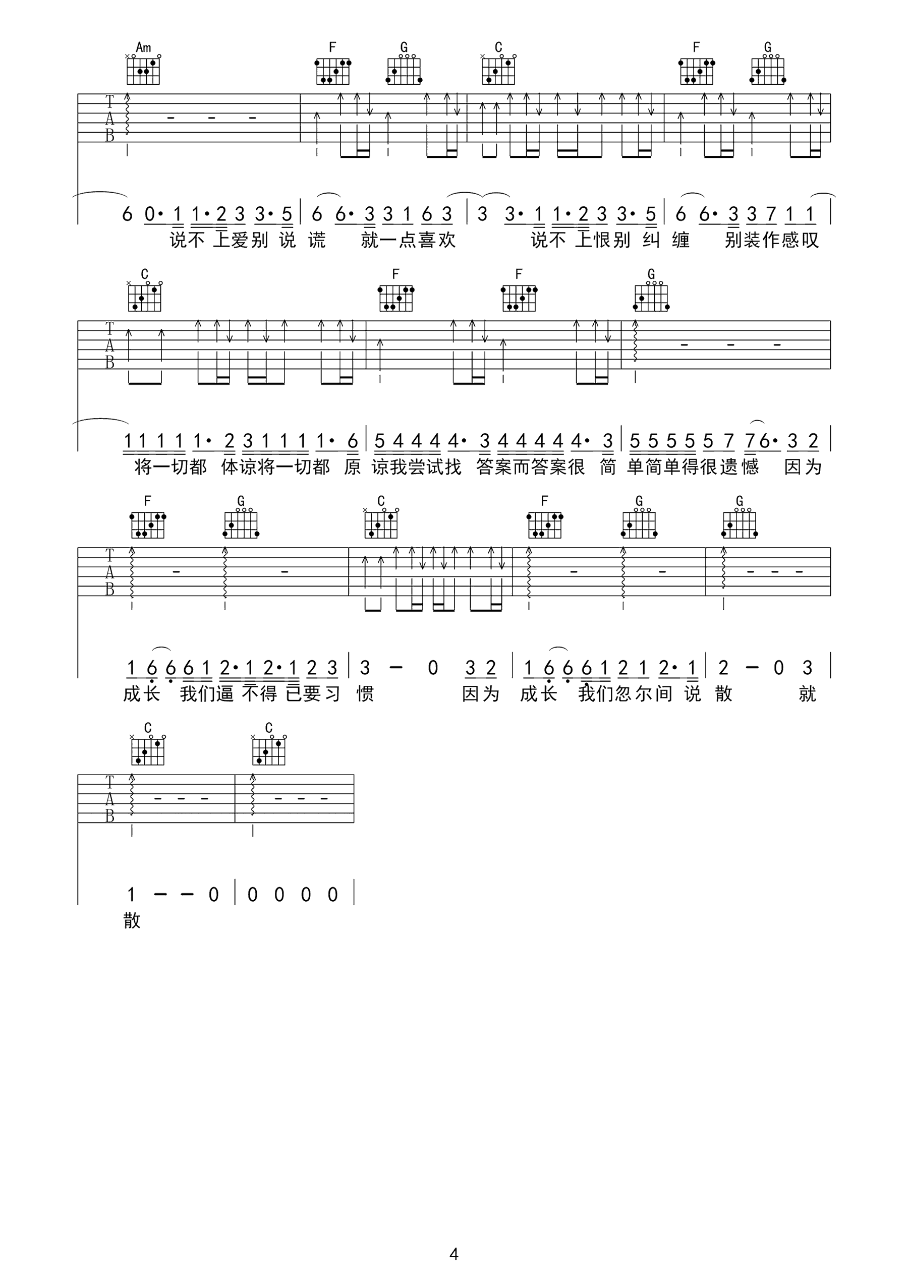说散就散吉他谱_简单版_袁娅维_C调弹唱谱__前任3_主题曲
