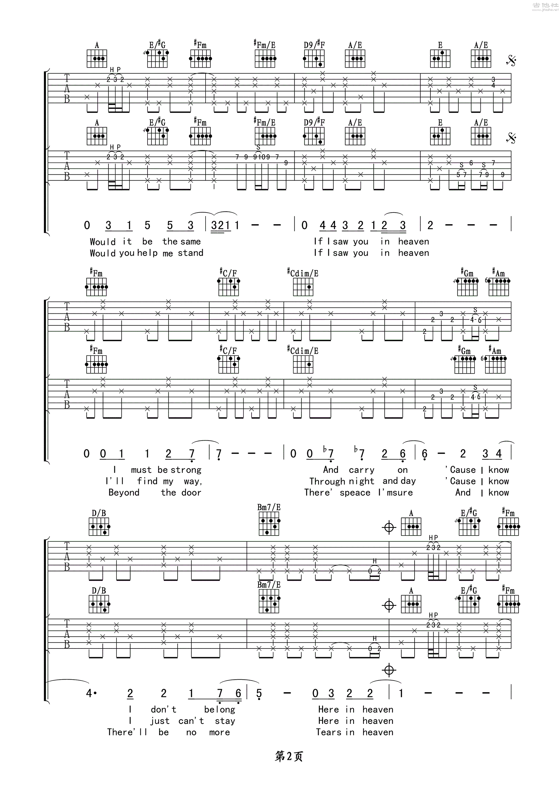 Tears_In_Heaven吉他谱_泪洒天堂六线谱_双吉他教学视频