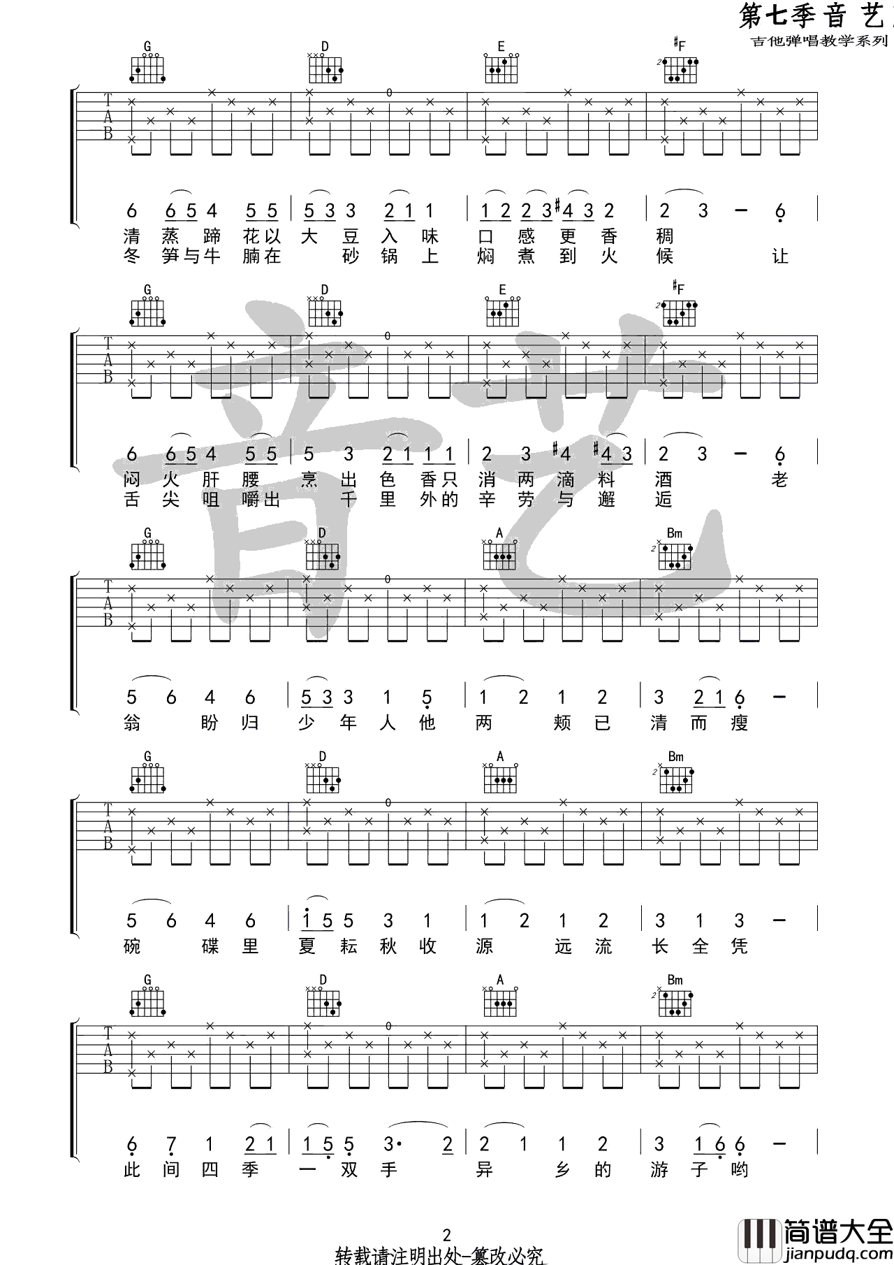 食味吉他谱_陈鸿宇_C调高清弹唱谱__食味_六线谱