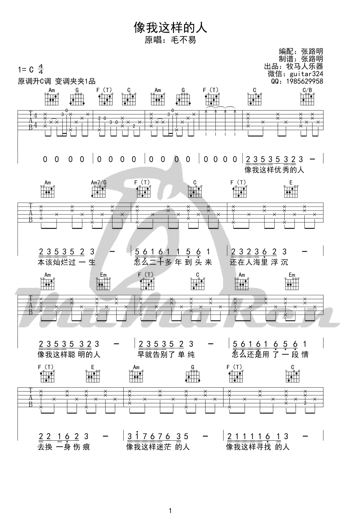 毛不易_像我这样的人_吉他谱_C调弹唱谱_高清图片谱