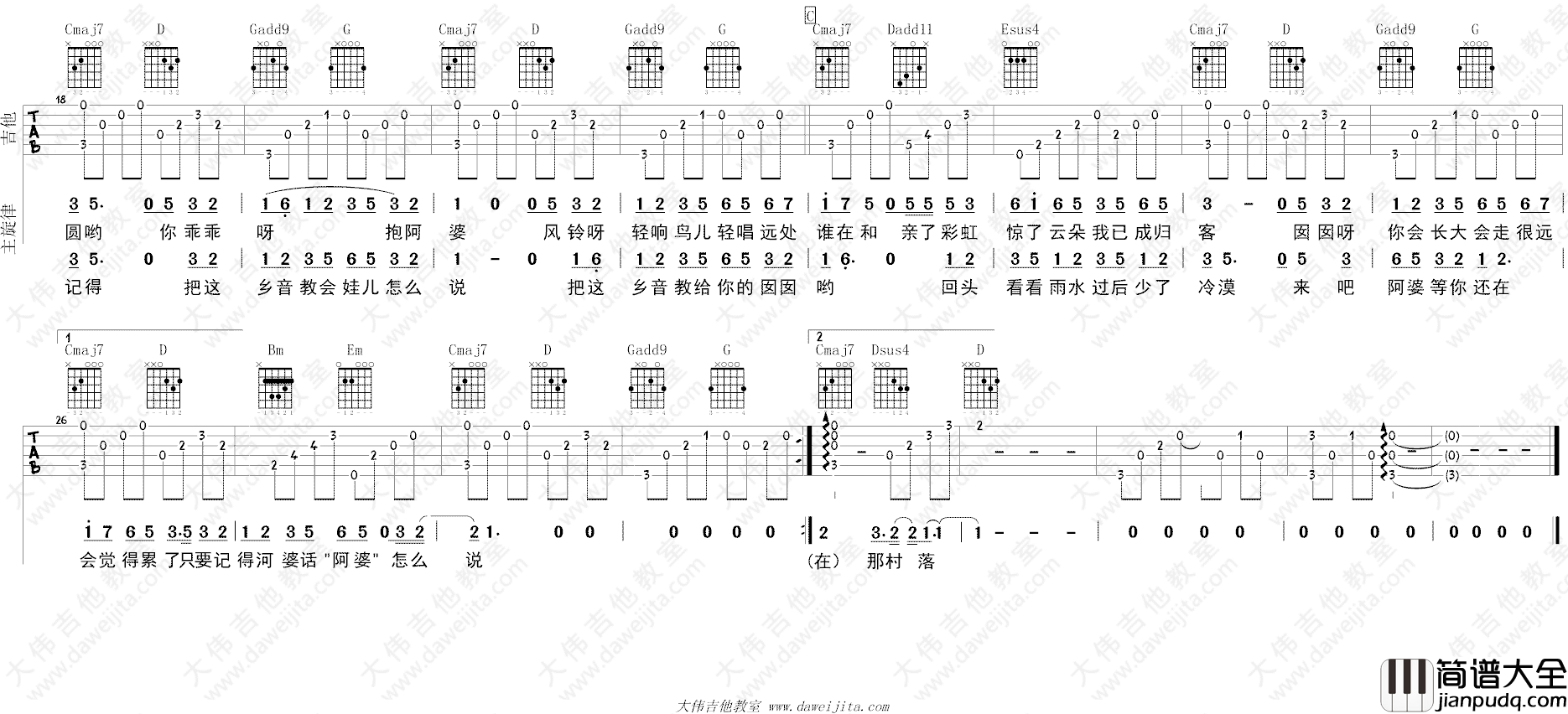 阿婆说吉他谱_陈一发儿/暗杠_G调弹唱谱_吉他教学视频