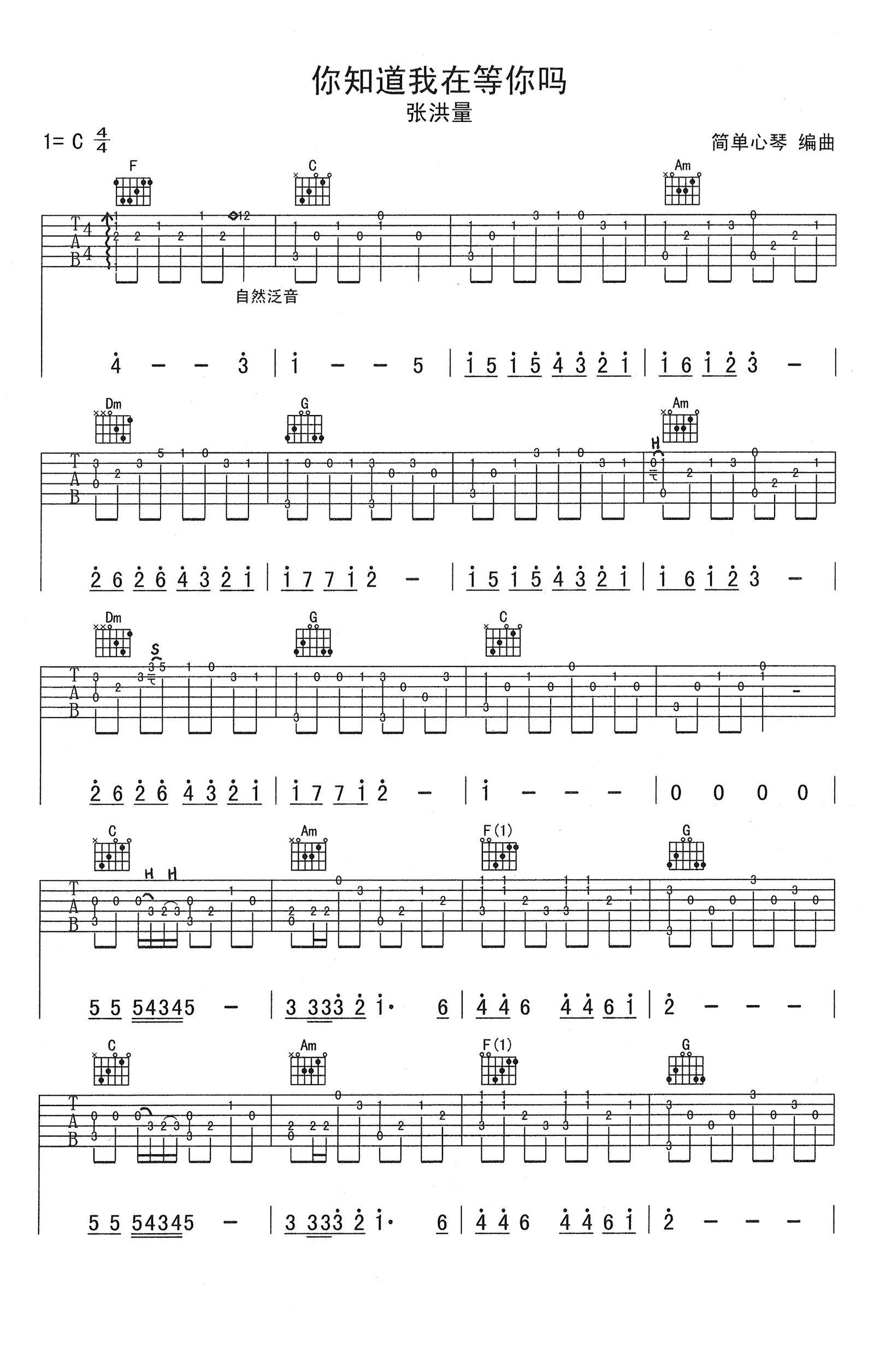 你知道我在等你吗指弹谱_张洪量_吉他独奏示范视频