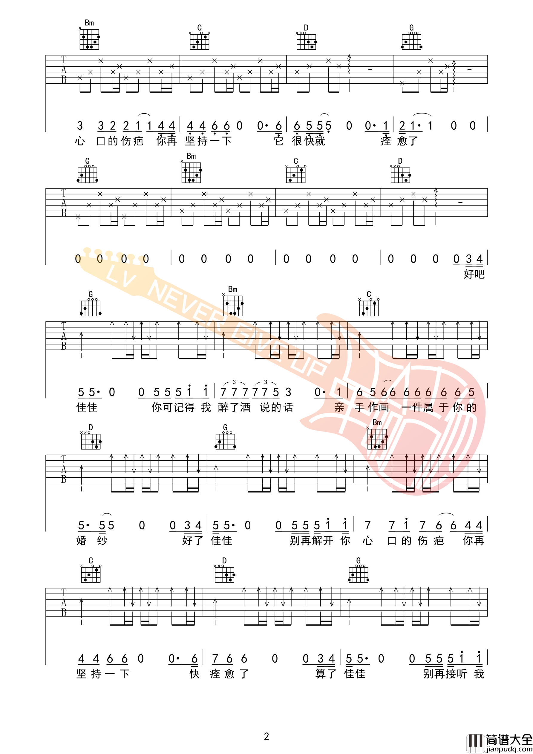 张宴铭_佳佳_吉他谱弹唱谱_革命吉他版