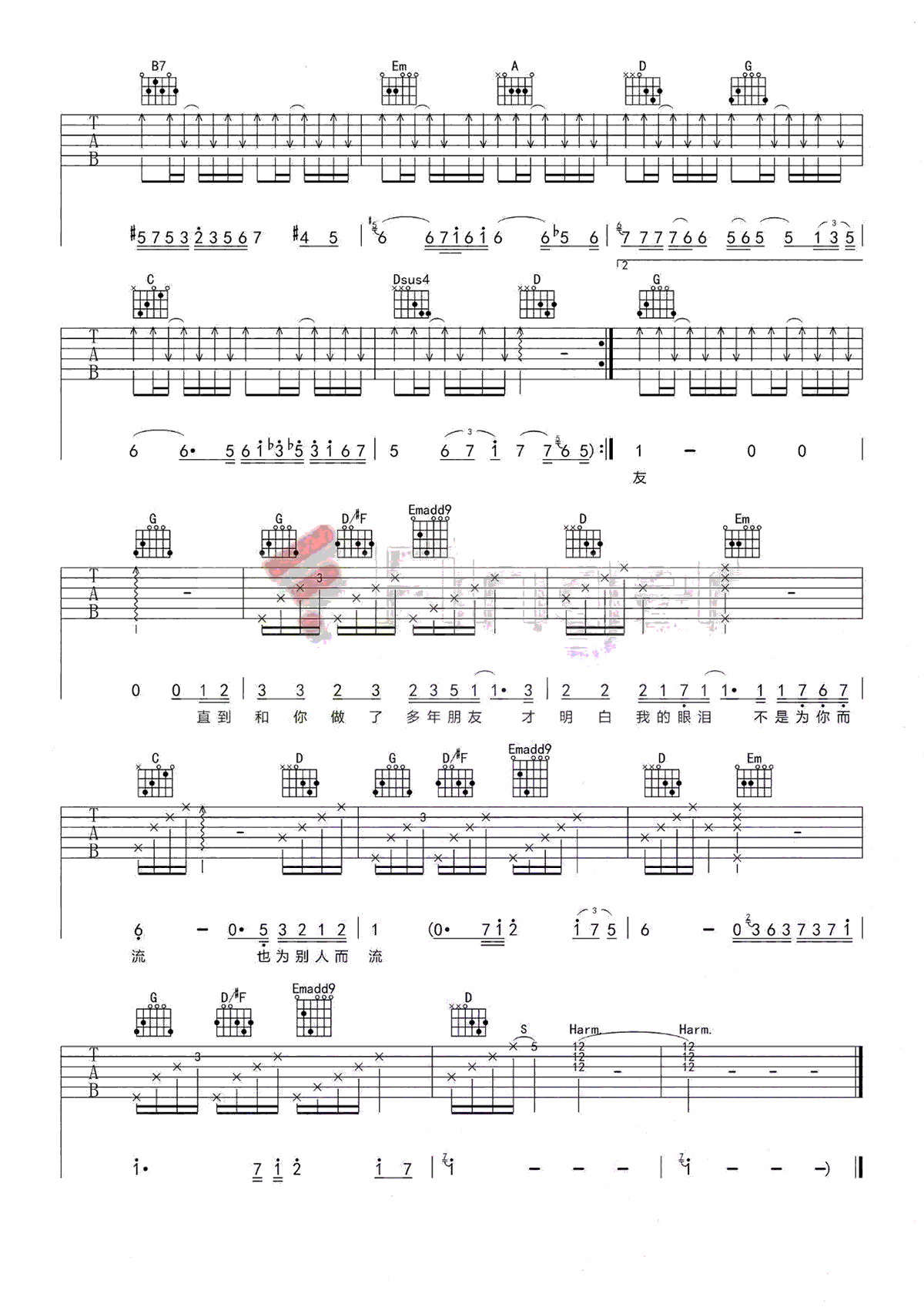 十年吉他谱_陈奕迅_G调弹唱六线谱_吉他教学演示视频