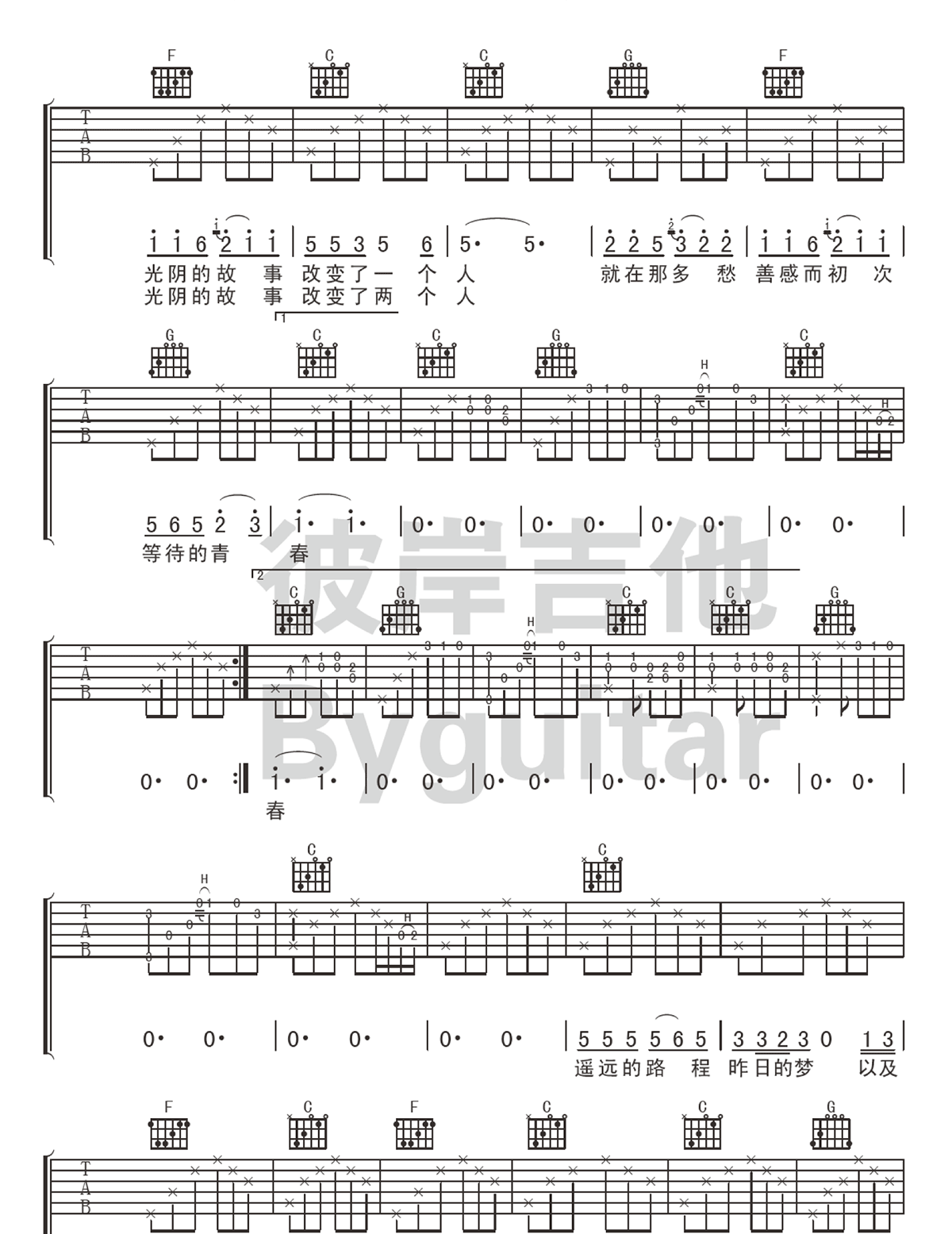 光阴的故事吉他谱_木吉她小代版本_罗大佑_C调弹唱谱