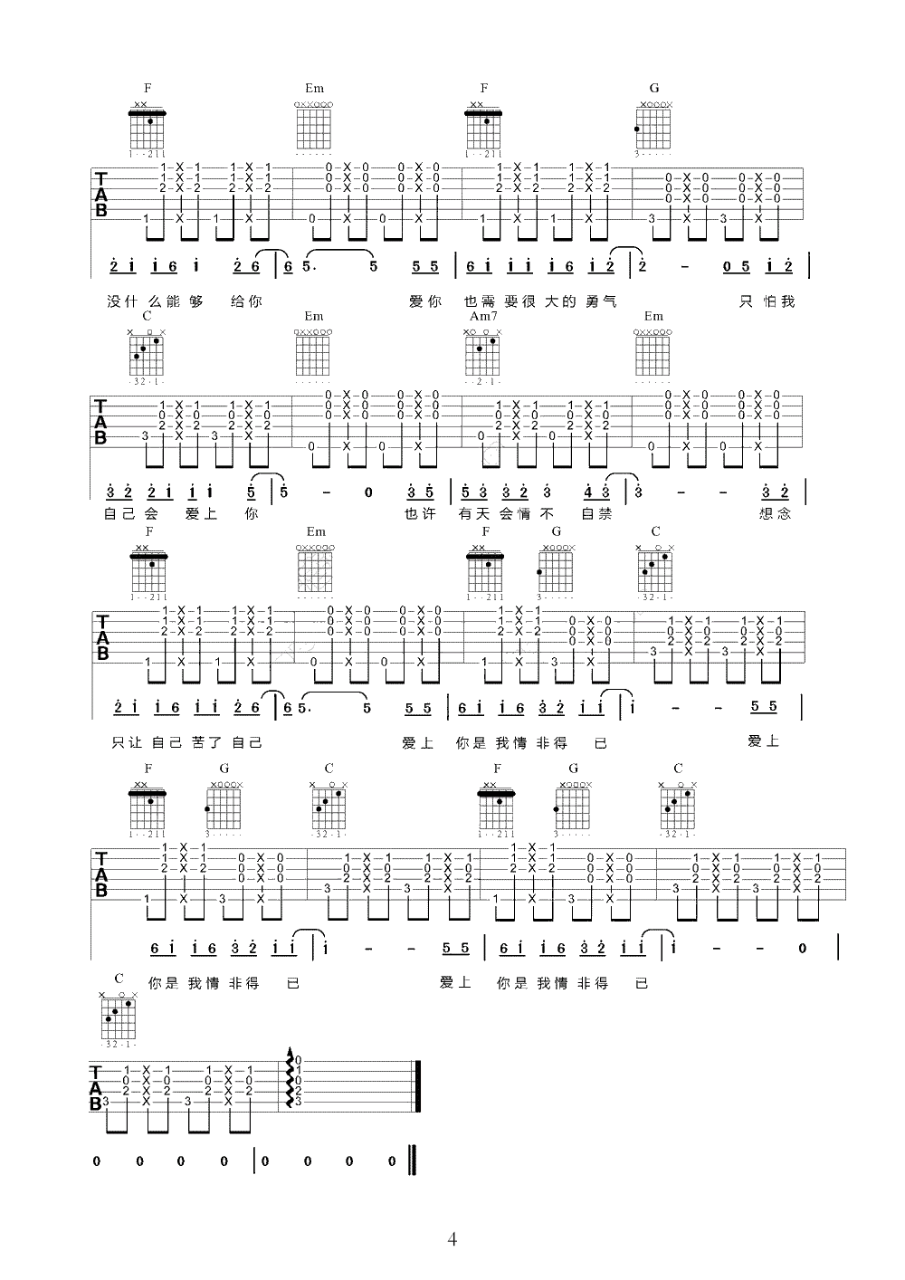 情非得已吉他谱_庾澄庆_C调弹唱谱_吉他教学视频