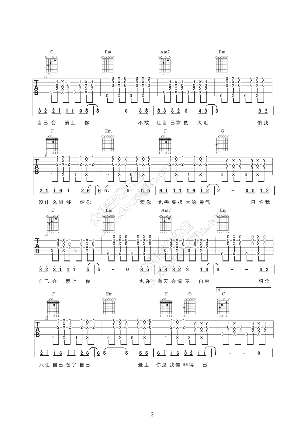 情非得已吉他谱_庾澄庆_C调弹唱谱_吉他教学视频