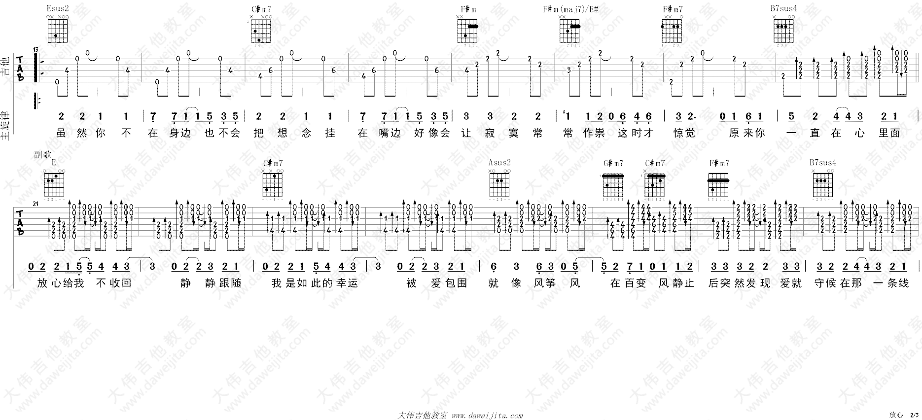 _放心_吉他谱_周二珂_放心六线谱_吉他弹唱教学演示