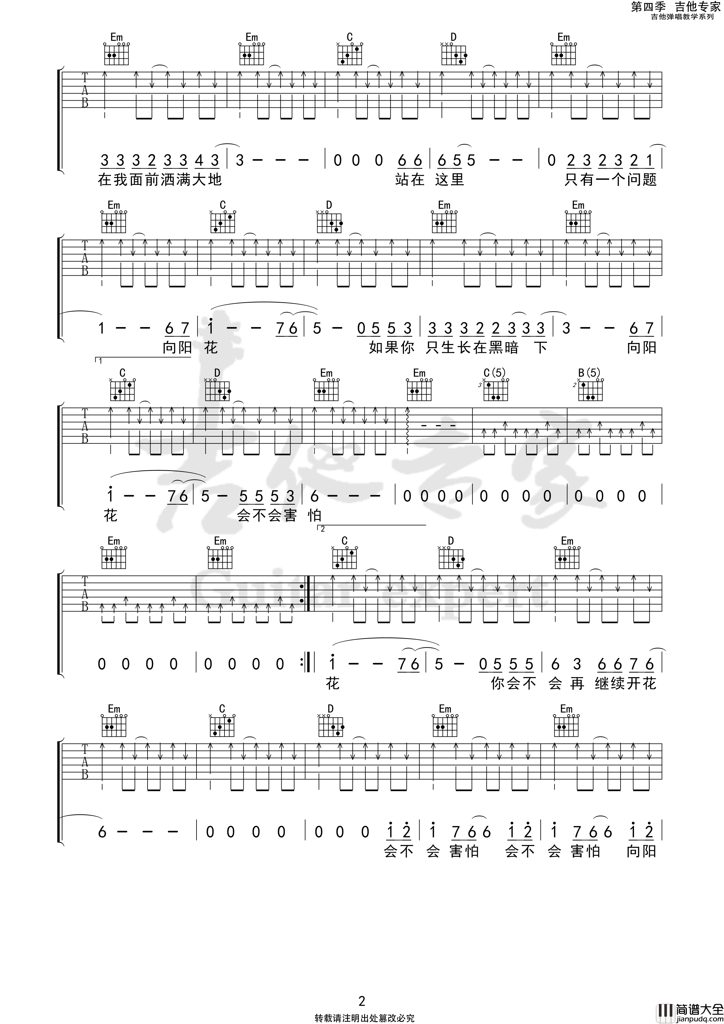 向阳花吉他谱（吉他专家）谢天笑