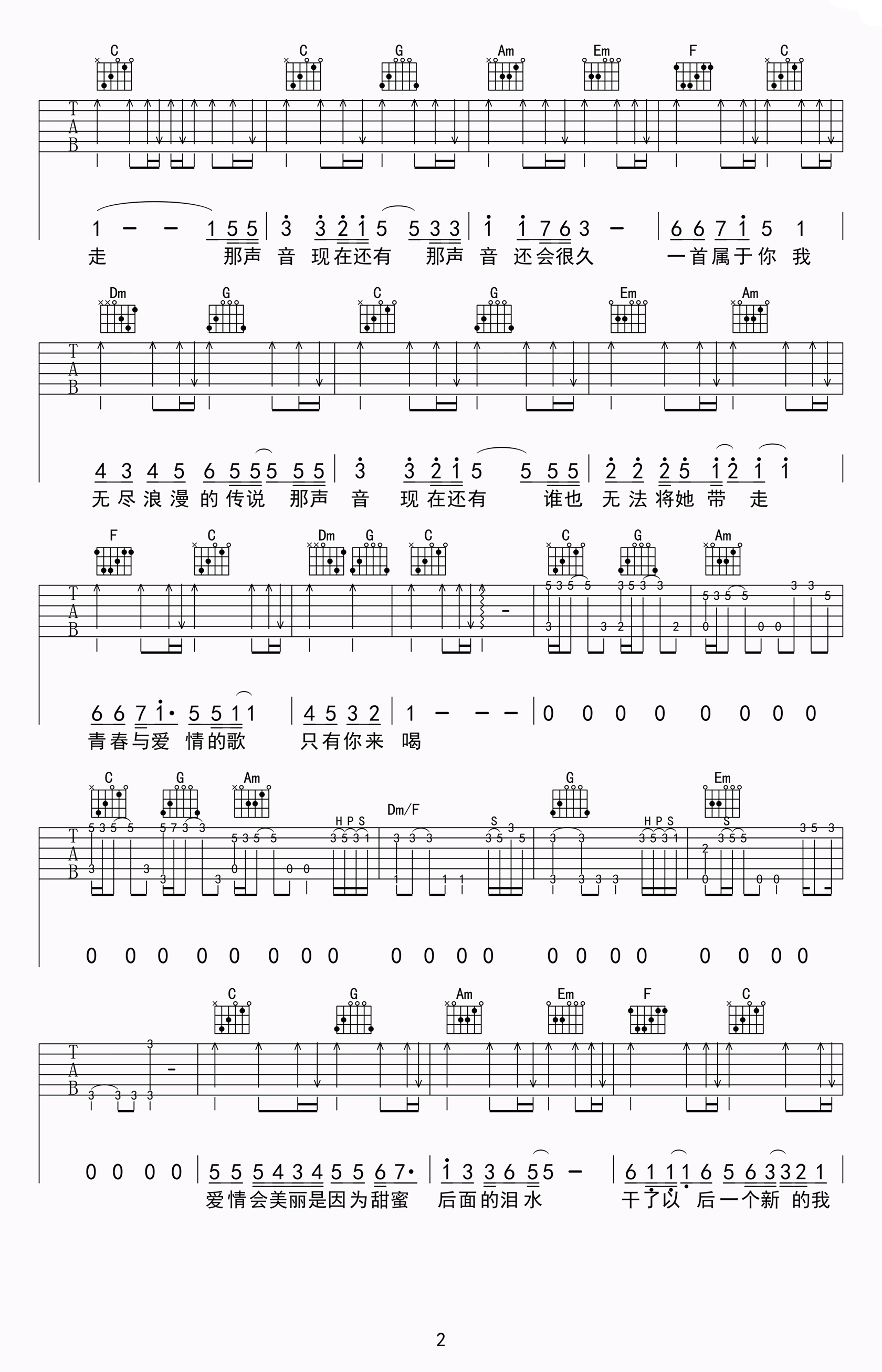 青春与爱情吉他谱_C调_伍佰_高清弹唱谱