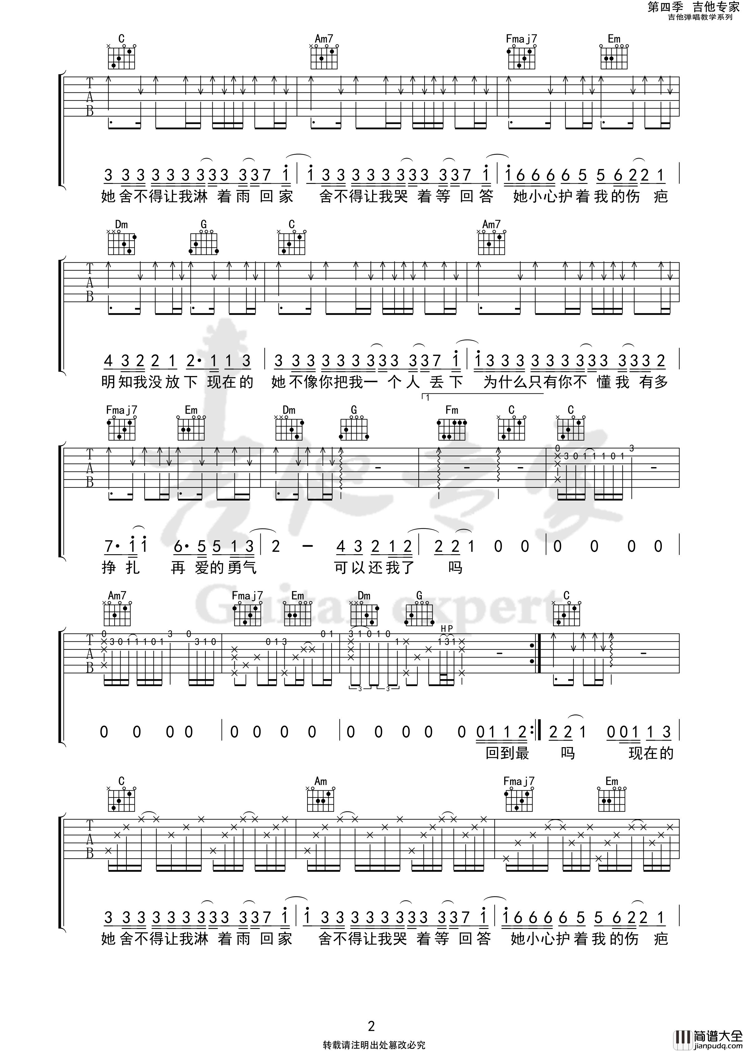 现在的她吉他谱（吉他专家版本）刘大壮