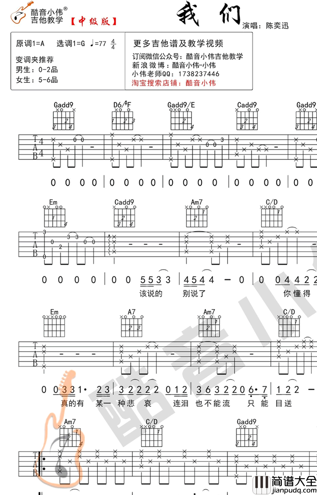 我们吉他谱_陈奕迅__后来的我们_主题曲_吉他弹唱教学
