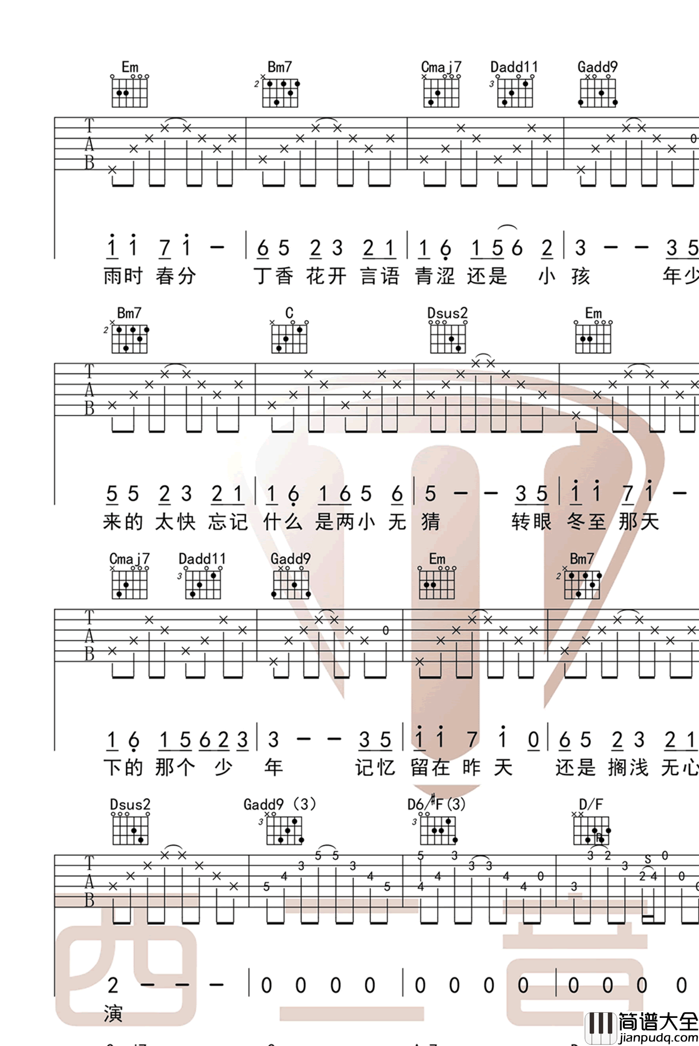 闻窗一如初见吉他谱_王宇良_G调弹唱谱_高清版