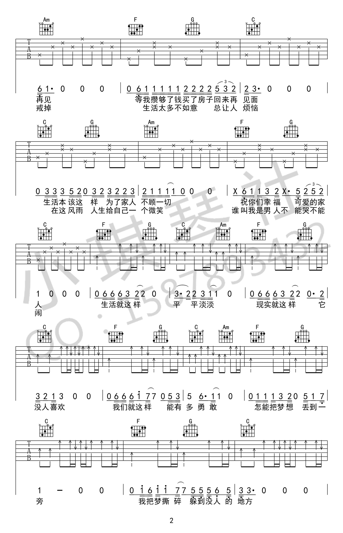 生活就这样吉他谱_刘俊男_C调指法_高清图片谱