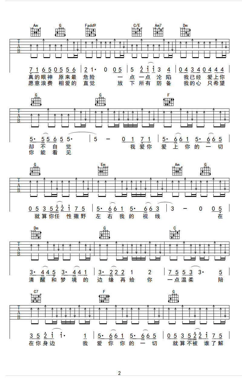 陈伟霆_清醒梦境_吉他谱_C调__南方有乔木_主题曲