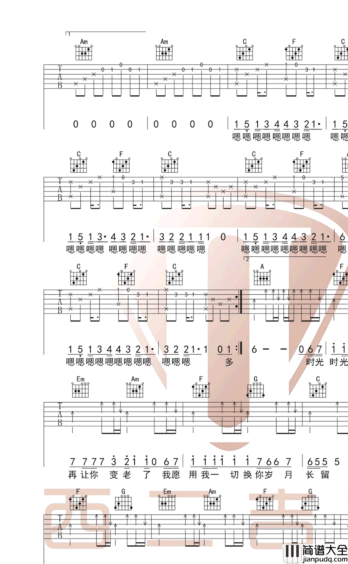 父亲吉他谱_筷子兄弟_C调弹唱谱_和弦带前奏间奏